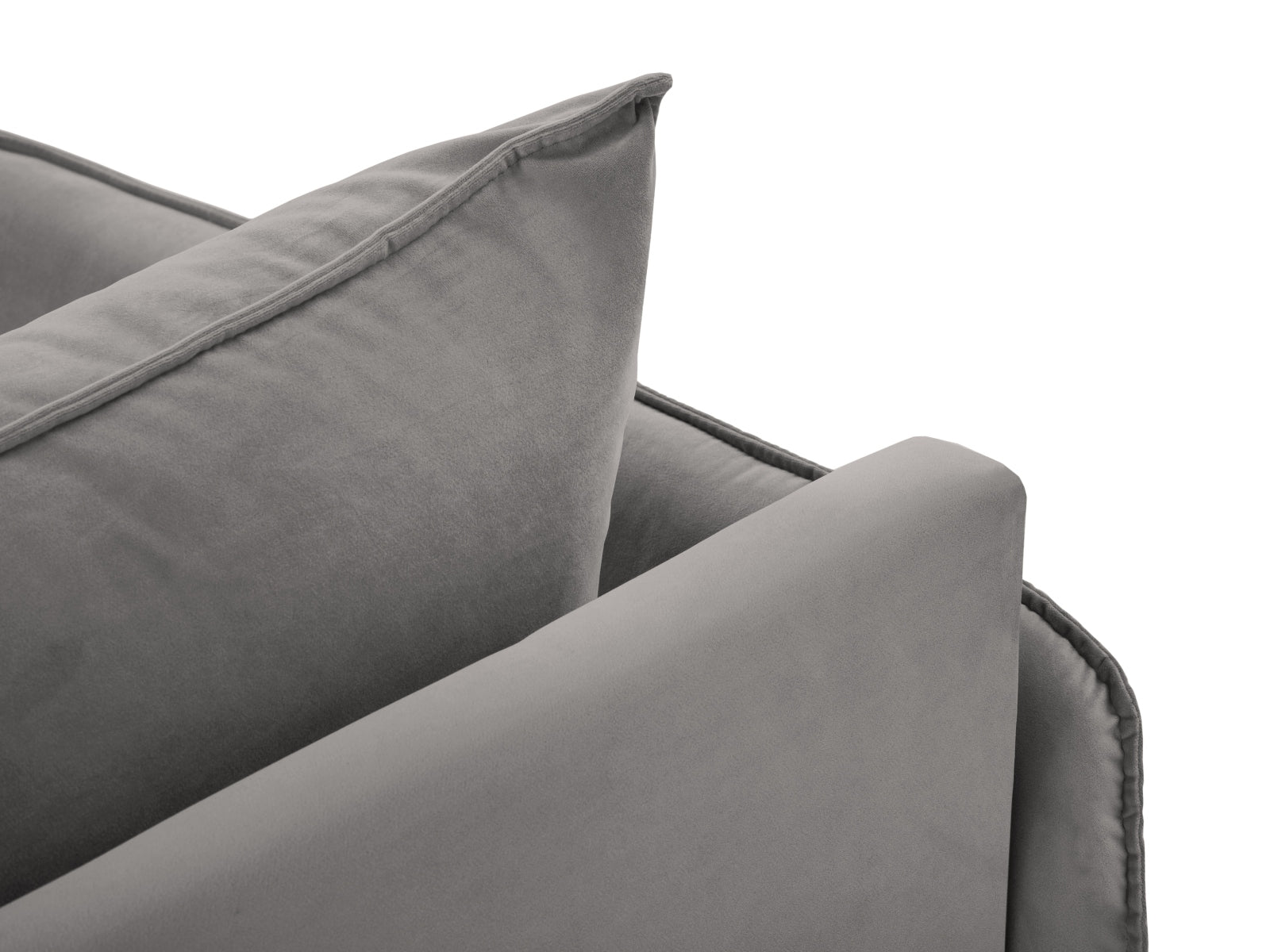 Elegantes Vienna Velour Sofa Chaise Lounge links mit 1 Sitz, in modernem Hellgrau und luxuriösem Schwarz-Bluvel, ideal für stilvolle Wohnräume.
