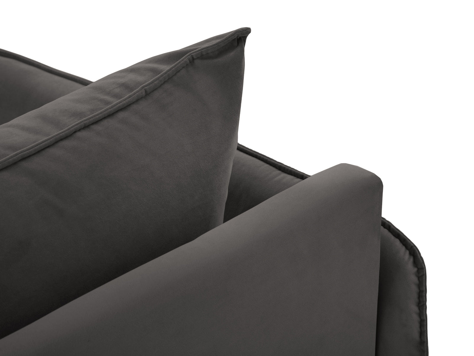Elegantes Velour Sofa mit linksseitiger Chaise Lounge, 110 cm, in dunklem Grau, ideal für stilvolle Wohnräume und entspannte Momente.