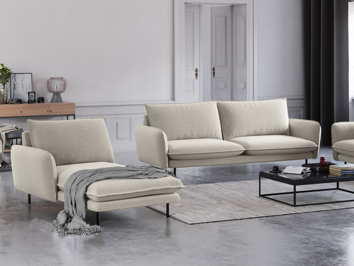 Vienna Sofa Chaise Lounge links 1 Sitz 110cm in Light Beige/Schwarz-Positano präsentiert im Onlineshop von KAQTU Design AG. L-Sofa links ist von Cosmopolitan Design