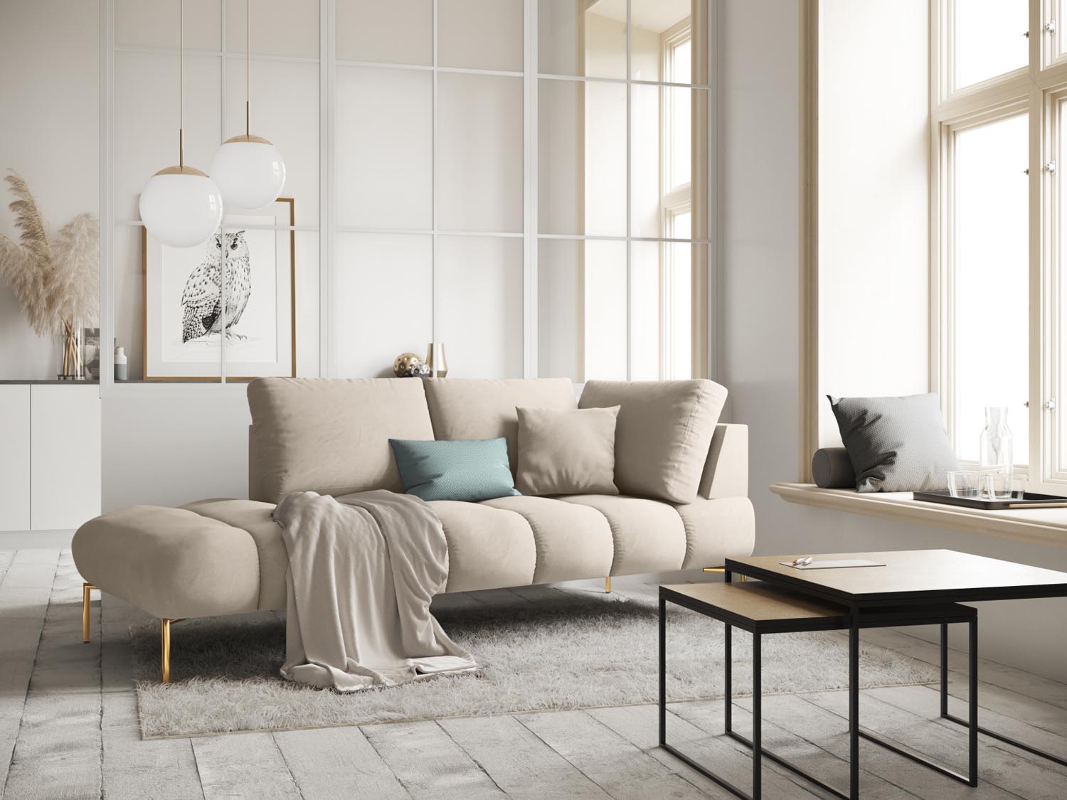 Erleben Sie luxuriösen Komfort mit der Hastings Velour Chaise Longue links 2 Sitzer von Cosmopolitan Design – perfekt für Ihr elegantes Zuhause.