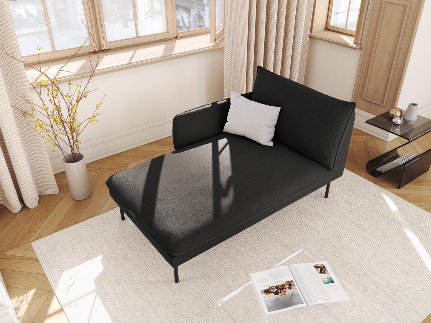 Vienna Boucle Sofa Chaise Lounge links 1 Sitz 110cm in Black/Schwarz-Ascot präsentiert im Onlineshop von KAQTU Design AG. L-Sofa links ist von Cosmopolitan Design