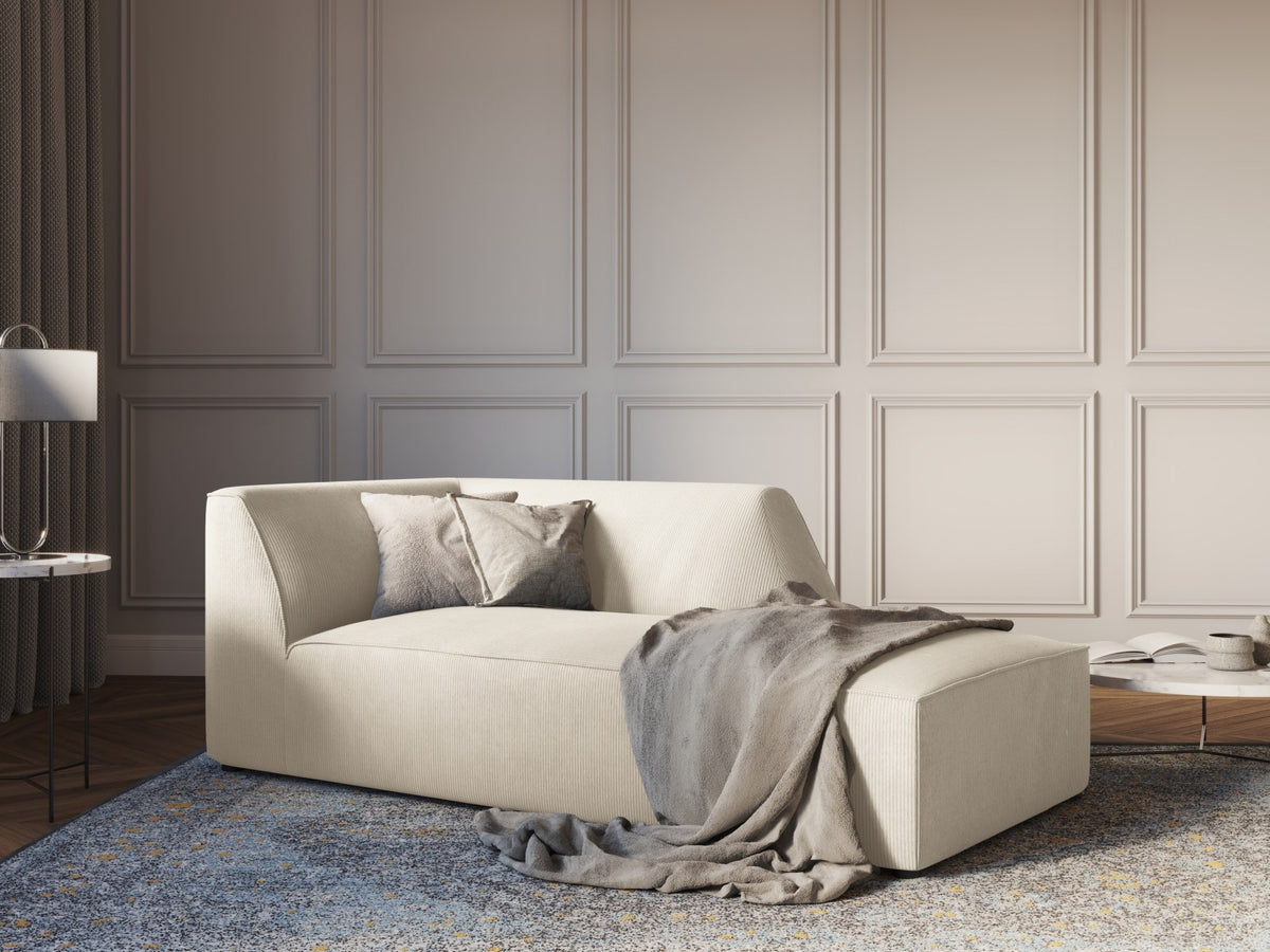 Siena Chaiselongue rechts 1-Sitzer 181cm in Light Beige-Scala mit strukturiertem Cordstoff, Massivholzrahmen und schwarzen Kunststoffbeinen.