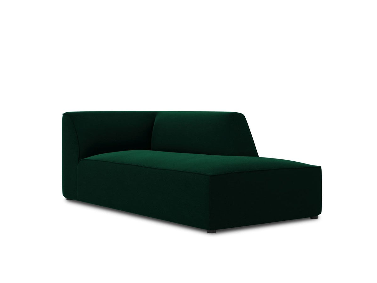 Beige Samt-Chaiselongue Siena von Cosmopolitan Design, rechte Ausführung, Massivholzrahmen, schwarze Kunststoffbeine, 181cm lang.