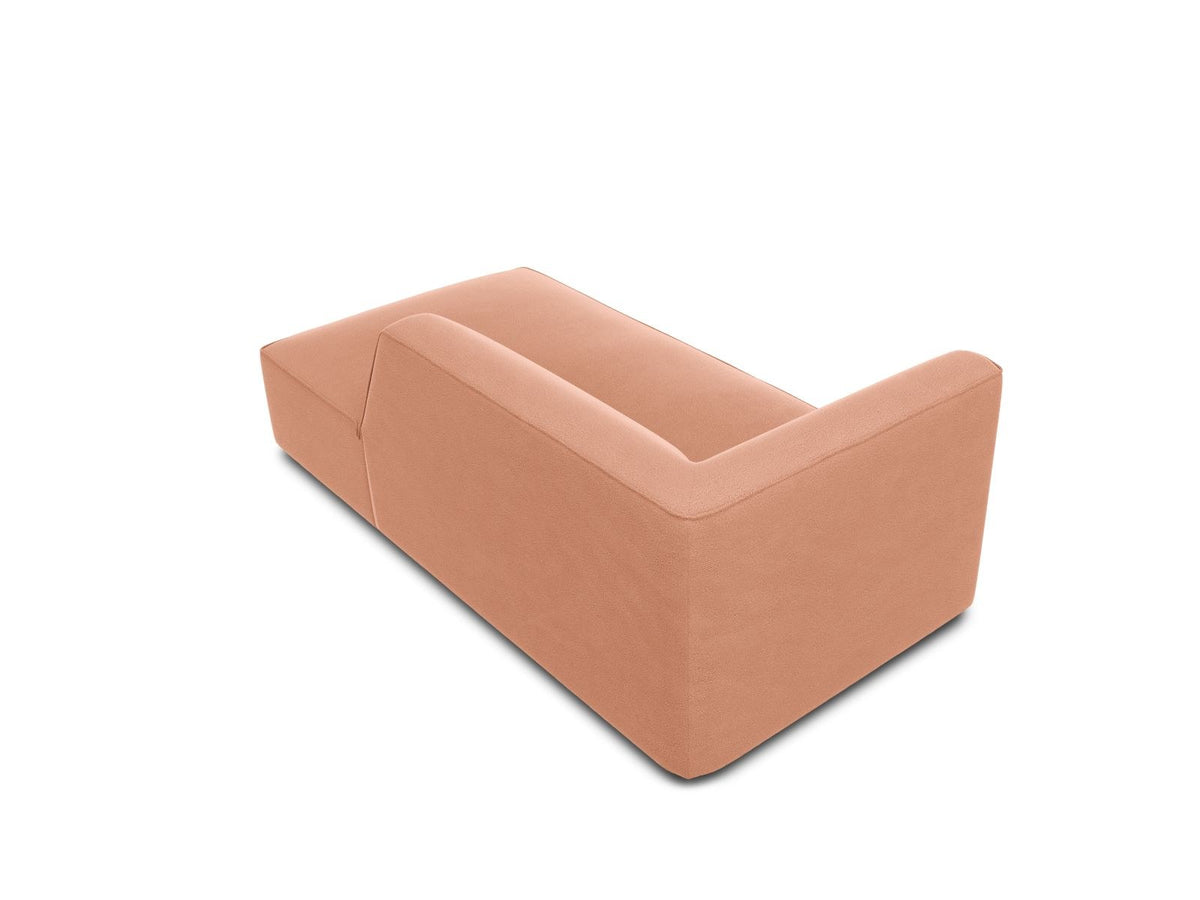 Beige Samt-Chaiselongue Siena von Cosmopolitan Design, rechte Ausführung, Massivholzrahmen, schwarze Kunststoffbeine, 181cm lang.
