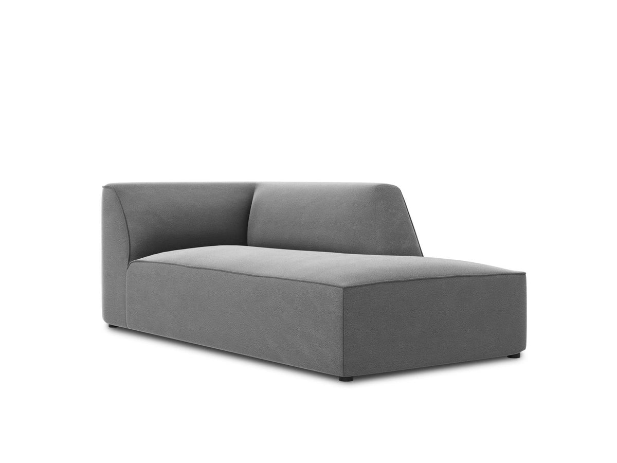 Beige Samt-Chaiselongue Siena von Cosmopolitan Design, rechte Ausführung, Massivholzrahmen, schwarze Kunststoffbeine, 181cm lang.