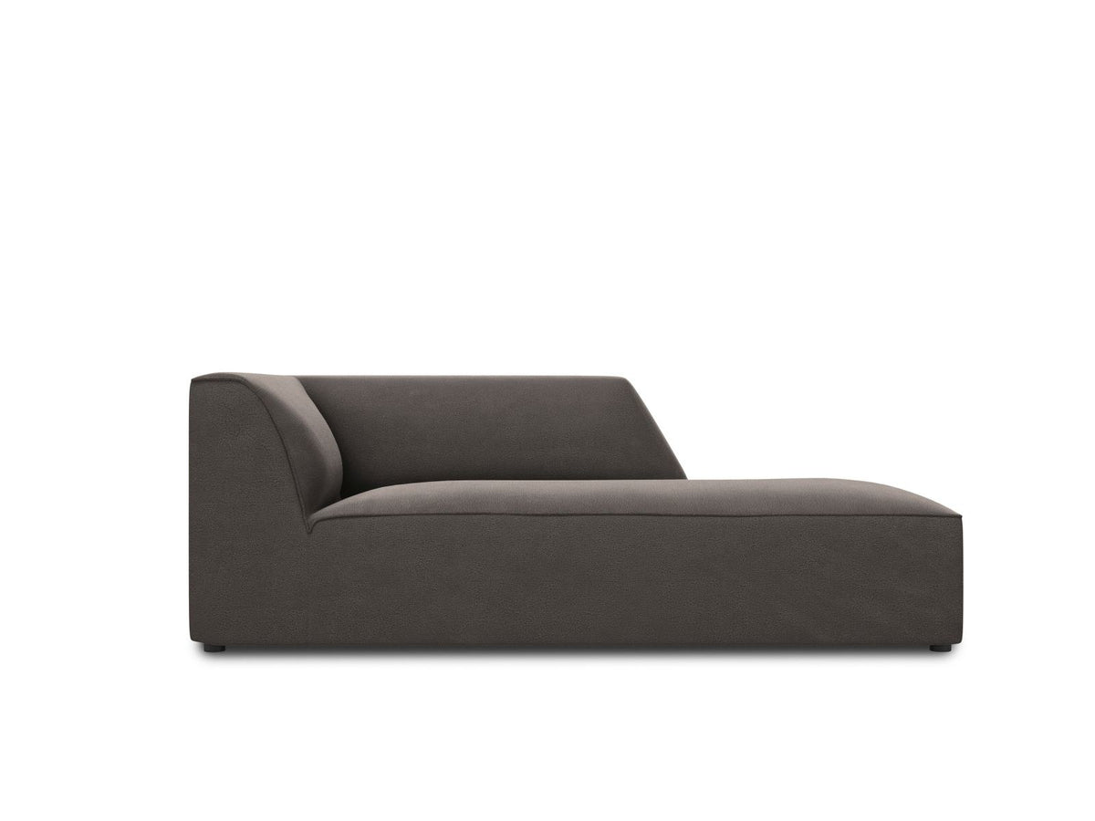 Beige Samt-Chaiselongue Siena von Cosmopolitan Design, rechte Ausführung, Massivholzrahmen, schwarze Kunststoffbeine, 181cm lang.