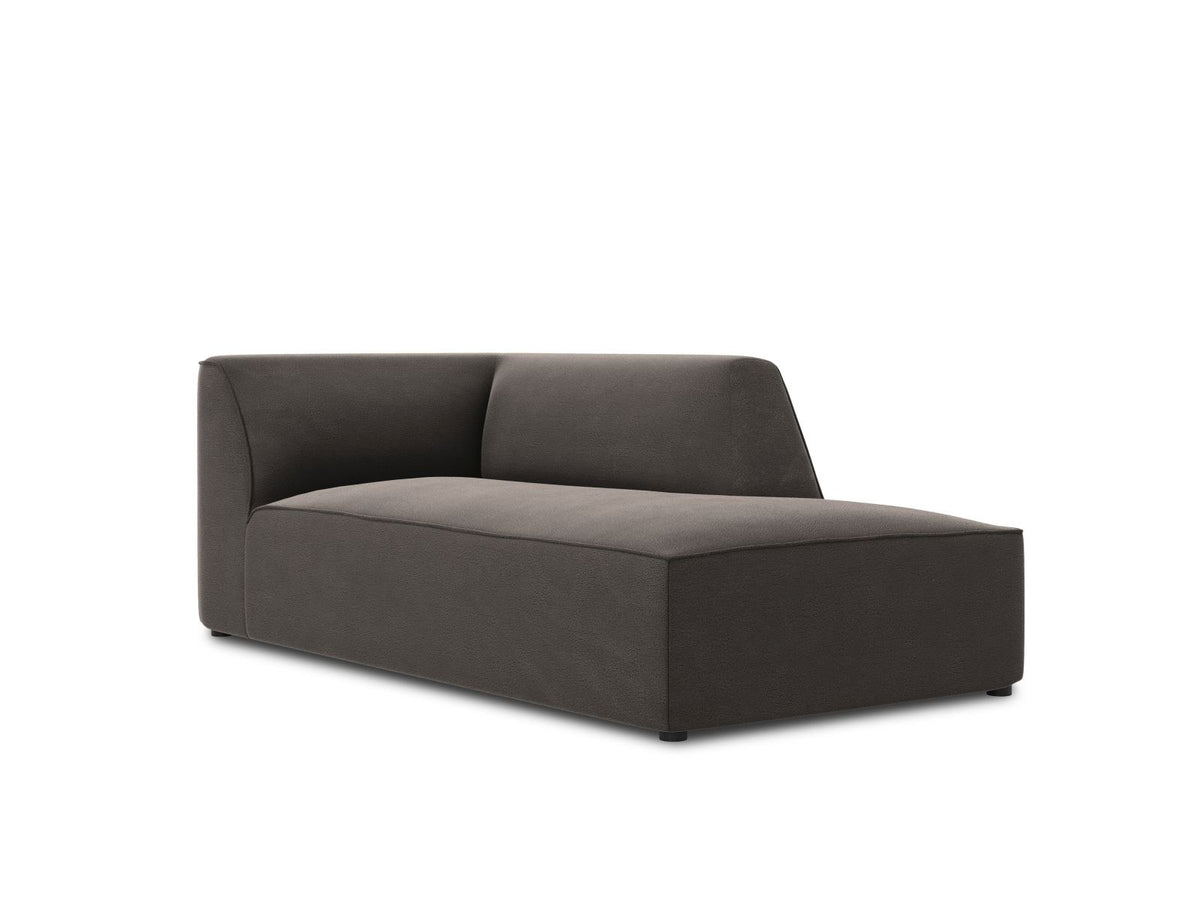 Beige Samt-Chaiselongue Siena von Cosmopolitan Design, rechte Ausführung, Massivholzrahmen, schwarze Kunststoffbeine, 181cm lang.
