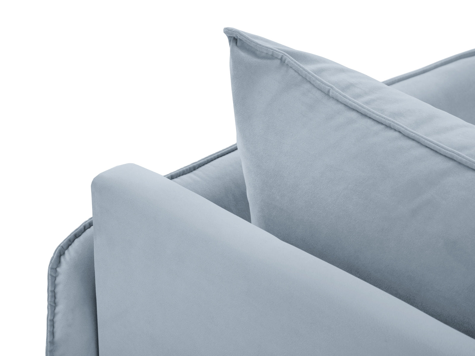 Elegantes Vienna Velour Sofa Chaise Lounge in sanftem Hellblau, ideal für stilvolle Räume und gemütliche Entspannung.