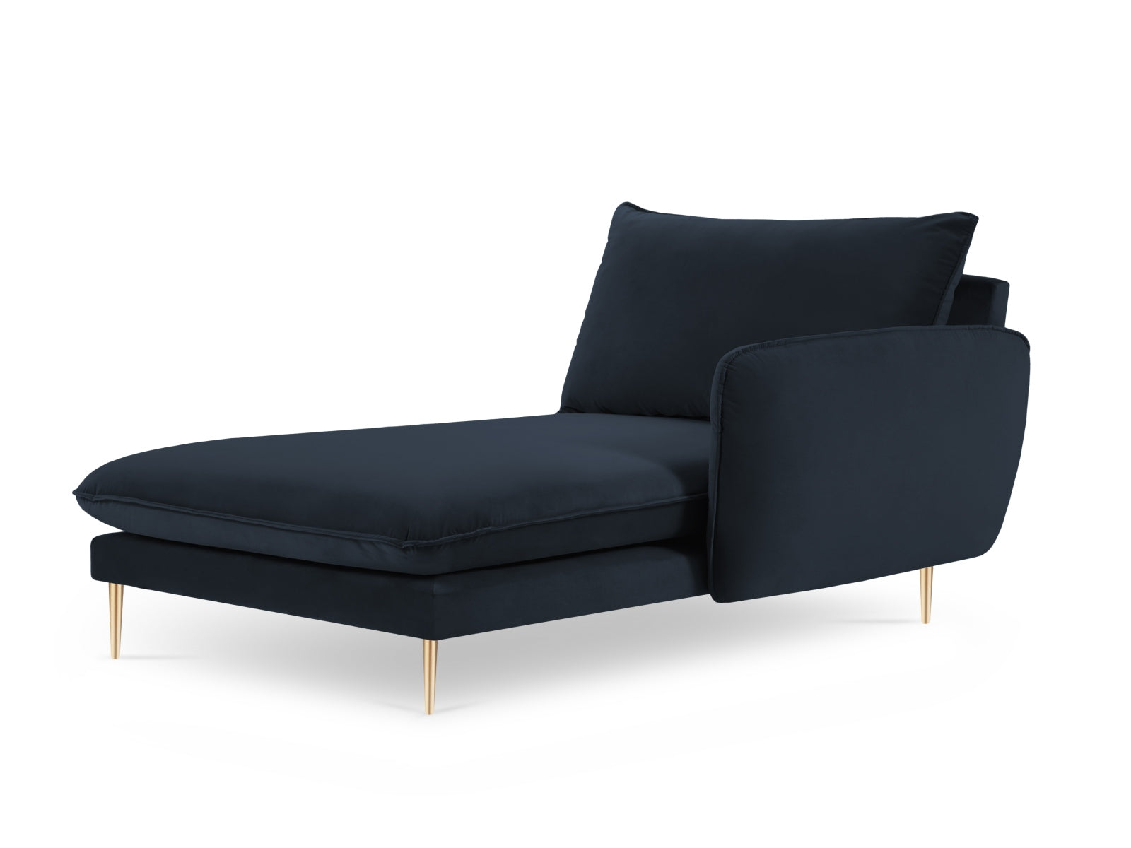 Luxuriöses Vienna Velour Sofa Chaise Lounge in tiefem Blau, mit edlen goldenen Details, perfekt für moderne und elegante Wohnkonzepte.