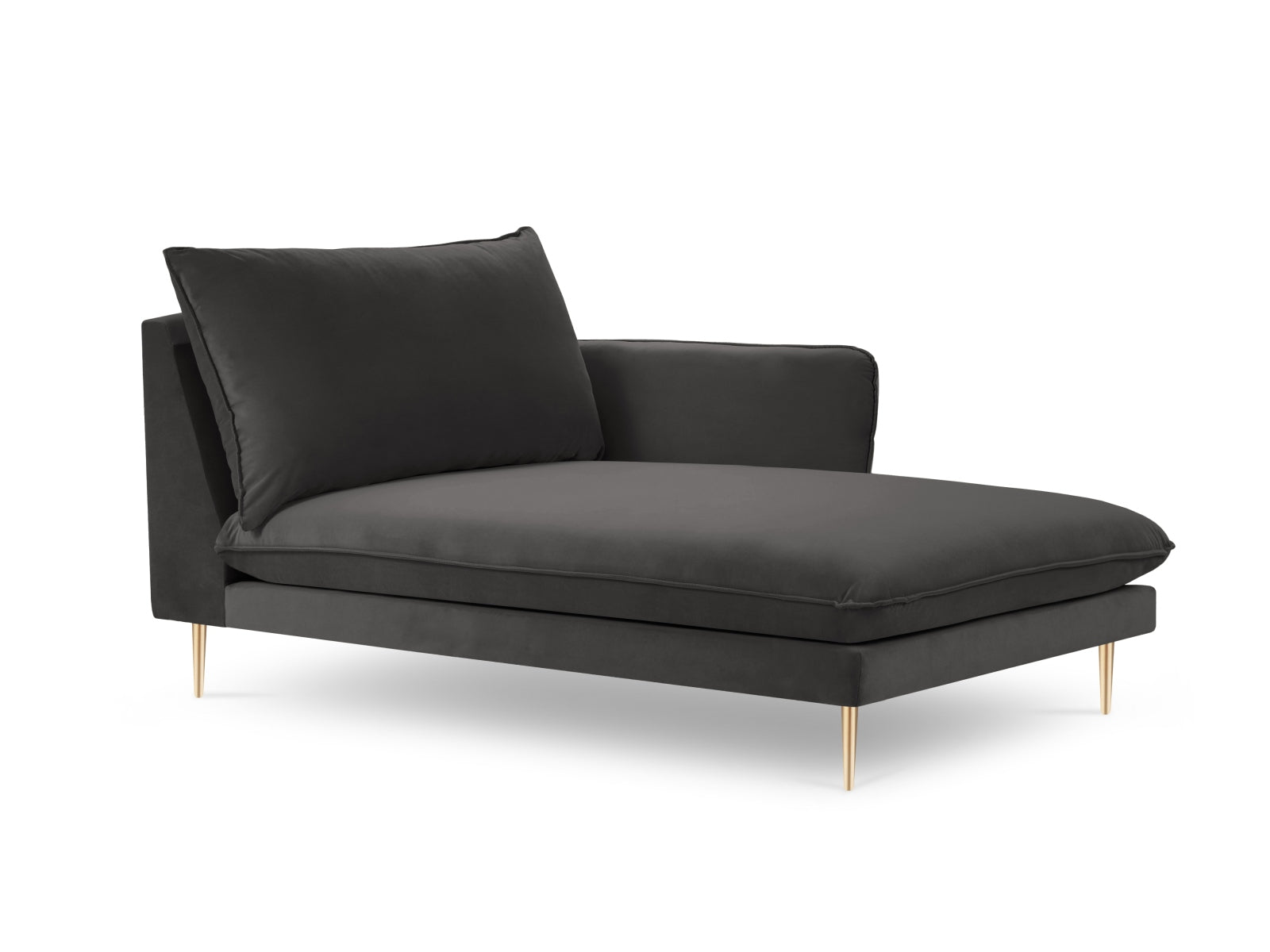 Vienna Velour Sofa Chaise Lounge rechts 1 Sitz 110cm in Dark Grey/Gold-Bluvel präsentiert im Onlineshop von KAQTU Design AG. L-Sofa rechts ist von Cosmopolitan Design