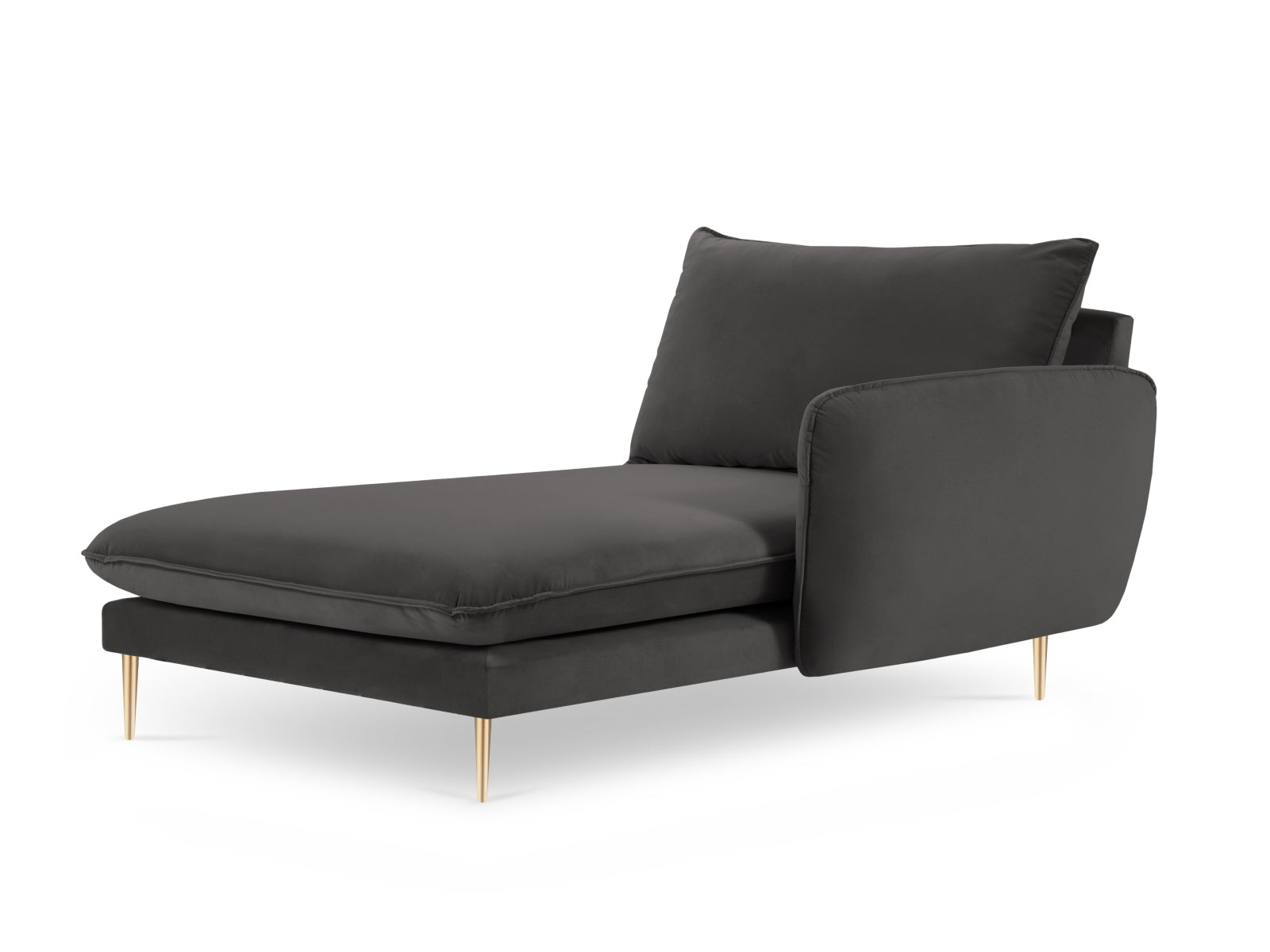 Vienna Velour Sofa Chaise Lounge rechts 1 Sitz 110cm in Dark Grey/Gold-Bluvel präsentiert im Onlineshop von KAQTU Design AG. L-Sofa rechts ist von Cosmopolitan Design