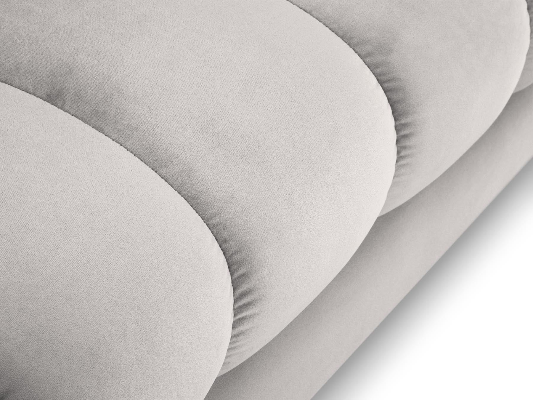Moderne 1-Sitzer Chaise Longue rechts Bali in edlem Silver-Bluvel, perfekt für stilvolle Wohnräume und entspannende Momente.