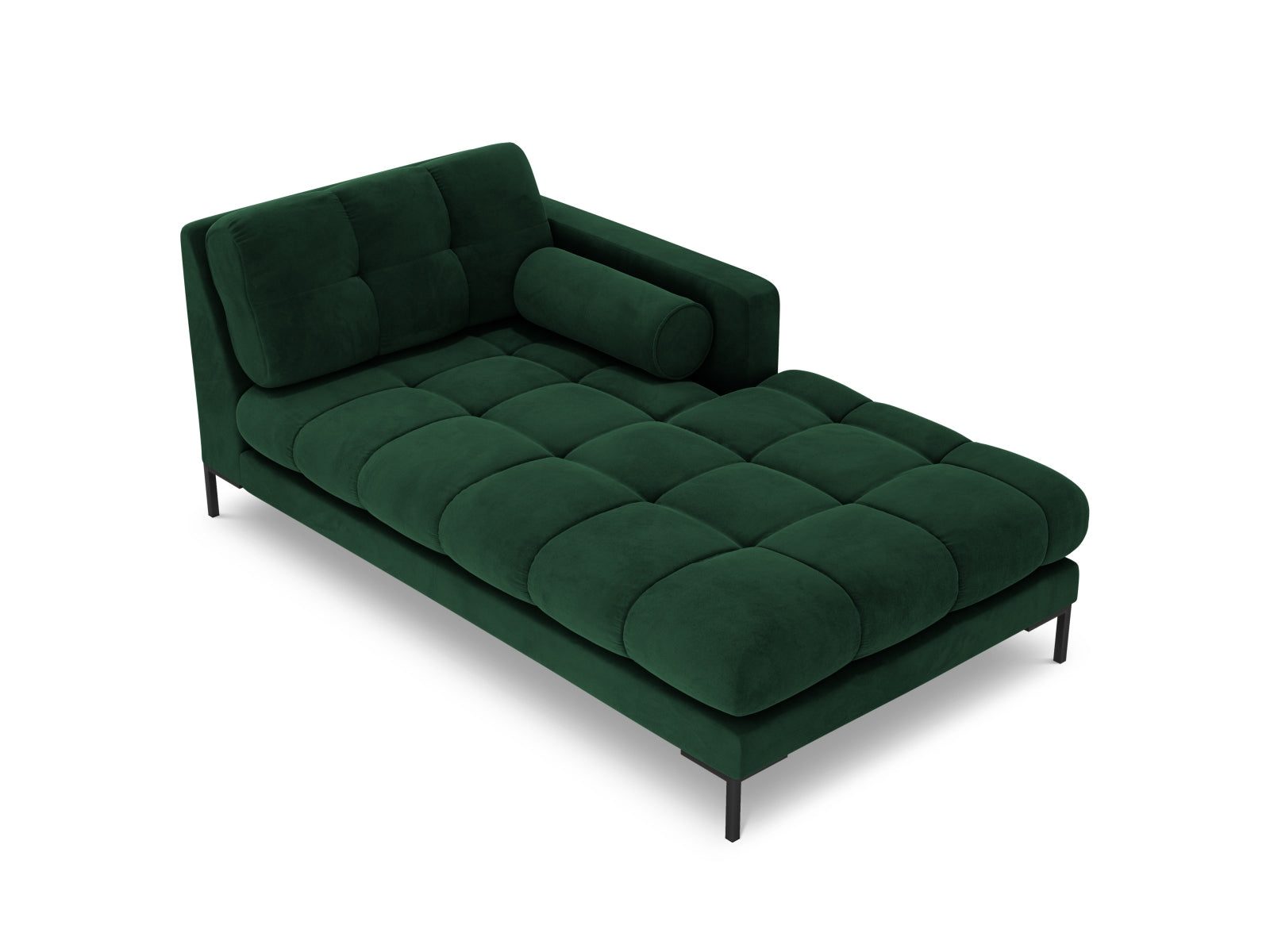 Elegante 1-Sitzer Chaise Longue rechts Bali in sattem Bottle Green-Bluvel, ideal für stilvolle Wohnräume und modernes Design.