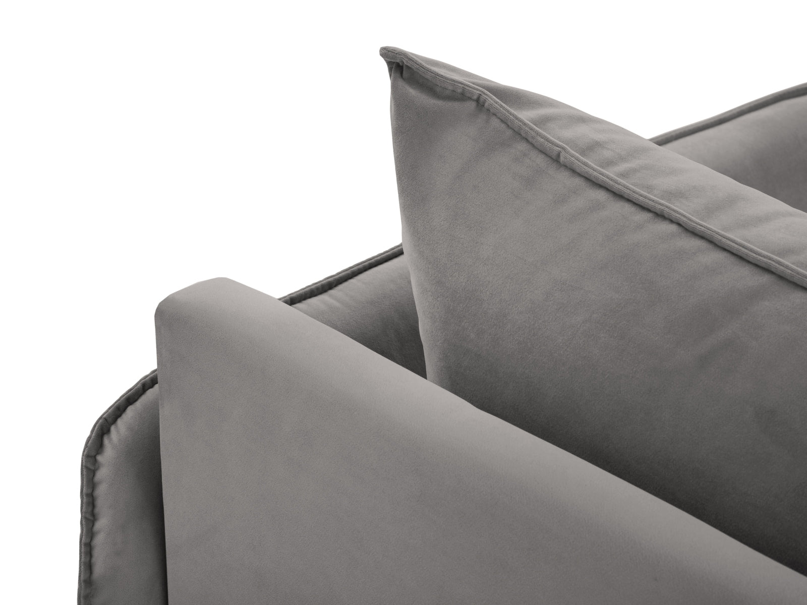 Elegantes Vienna Velour Sofa Chaise Lounge in hellem Grau mit schwarzem Bluvel, perfekt für stilvolle und komfortable Wohnräume.