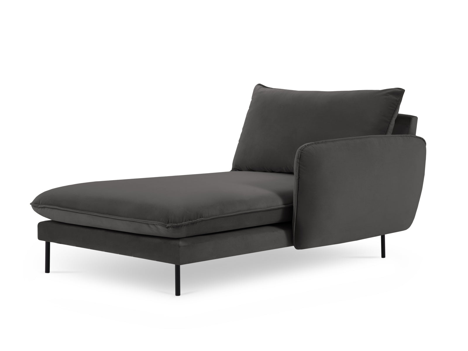 Modernes, dunkelgraues Vienna Velour Sofa Chaise Lounge mit 1 Sitzplatz, perfekt für stilvolle und gemütliche Wohnbereiche.