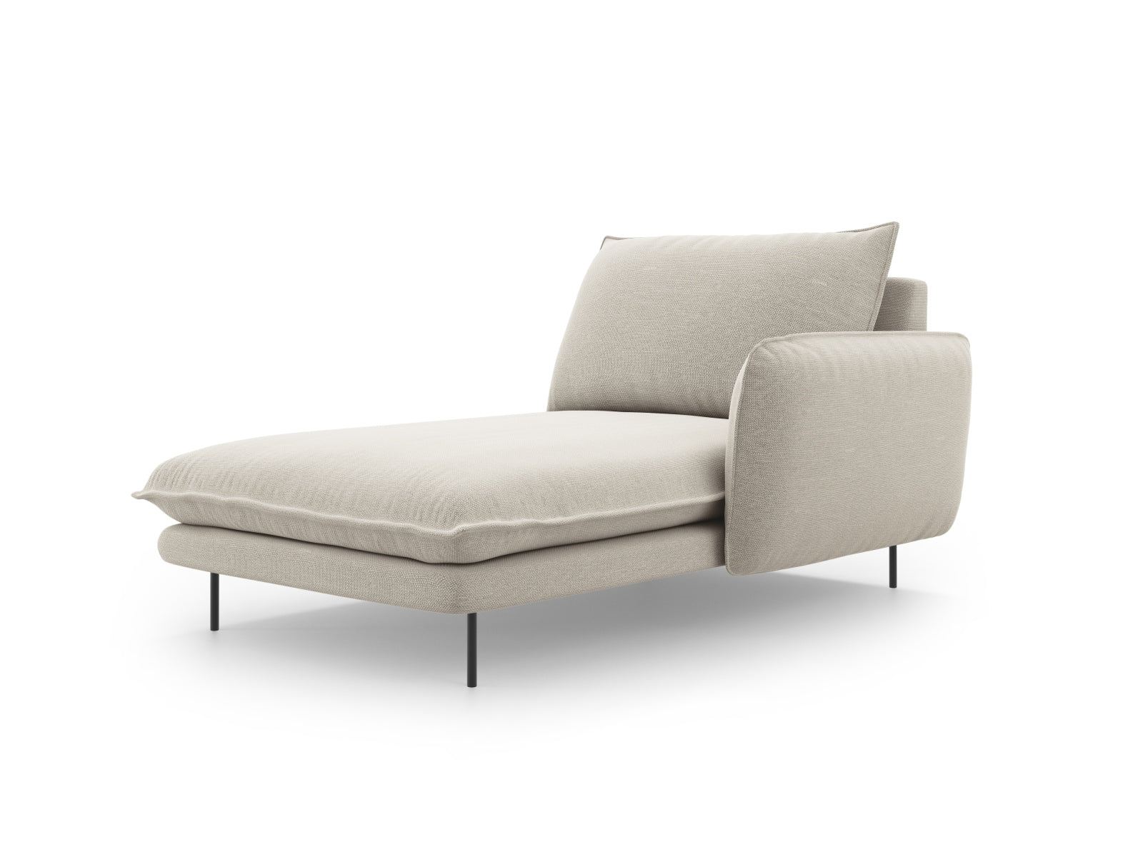 Modernes Vienna Sofa Chaise Lounge in hellem Beige, ausgestattet mit schwarzem Positano-Stoff, perfekt für gemütliche und elegante Wohnbereiche.