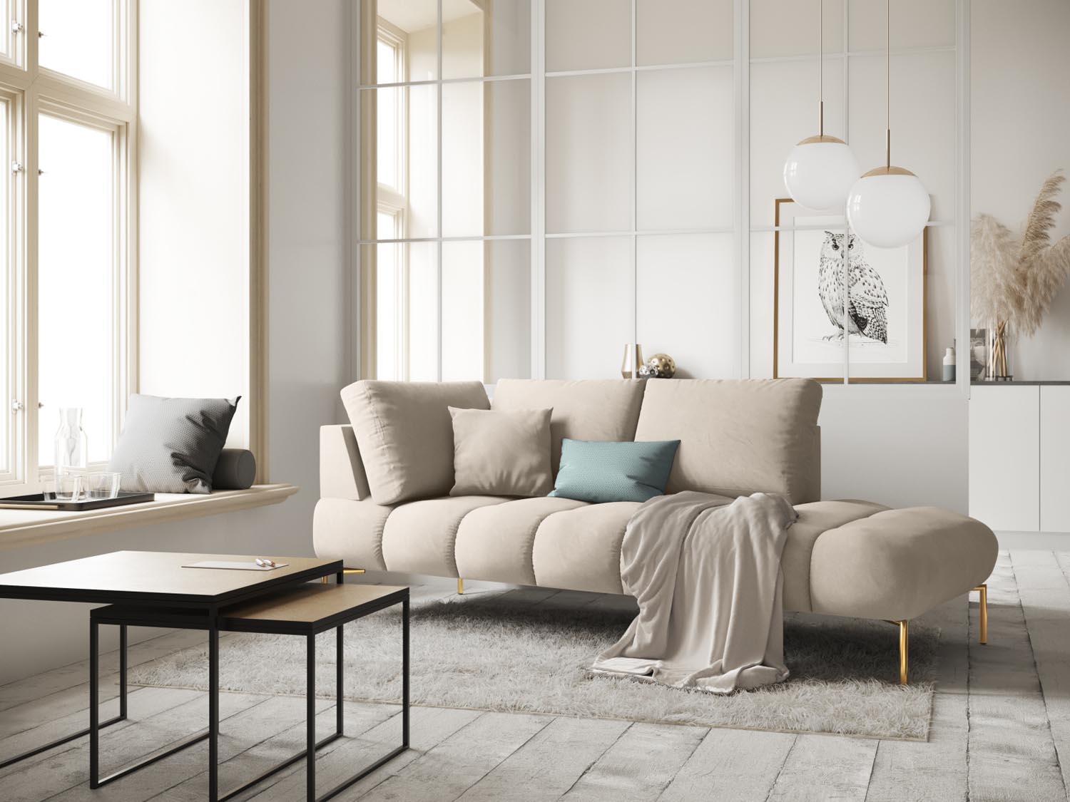 Erleben Sie luxuriösen Komfort mit der Hastings Velour Chaise Longue rechts 2 Sitzer von Cosmopolitan Design – perfekt für Ihr elegantes Zuhause.