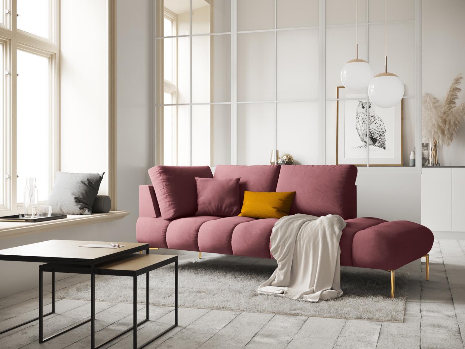 Erleben Sie luxuriösen Komfort mit der Hastings Velour Chaise Longue rechts 2 Sitzer von Cosmopolitan Design – perfekt für Ihr elegantes Zuhause.