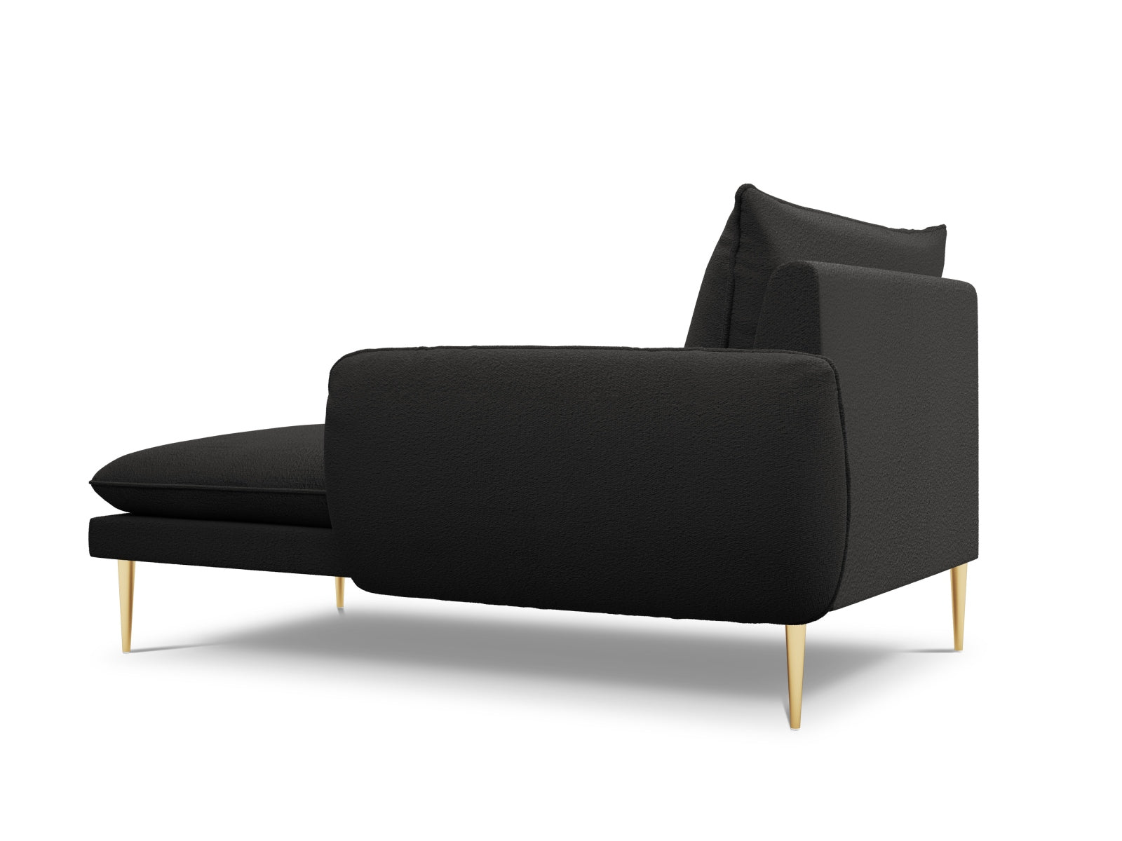 Elegantes schwarzes Boucle Sofa Chaise Lounge mit goldenen Akzenten, 1 Sitzplatz, 110 cm, ideal für stilvolle Wohnambiente.