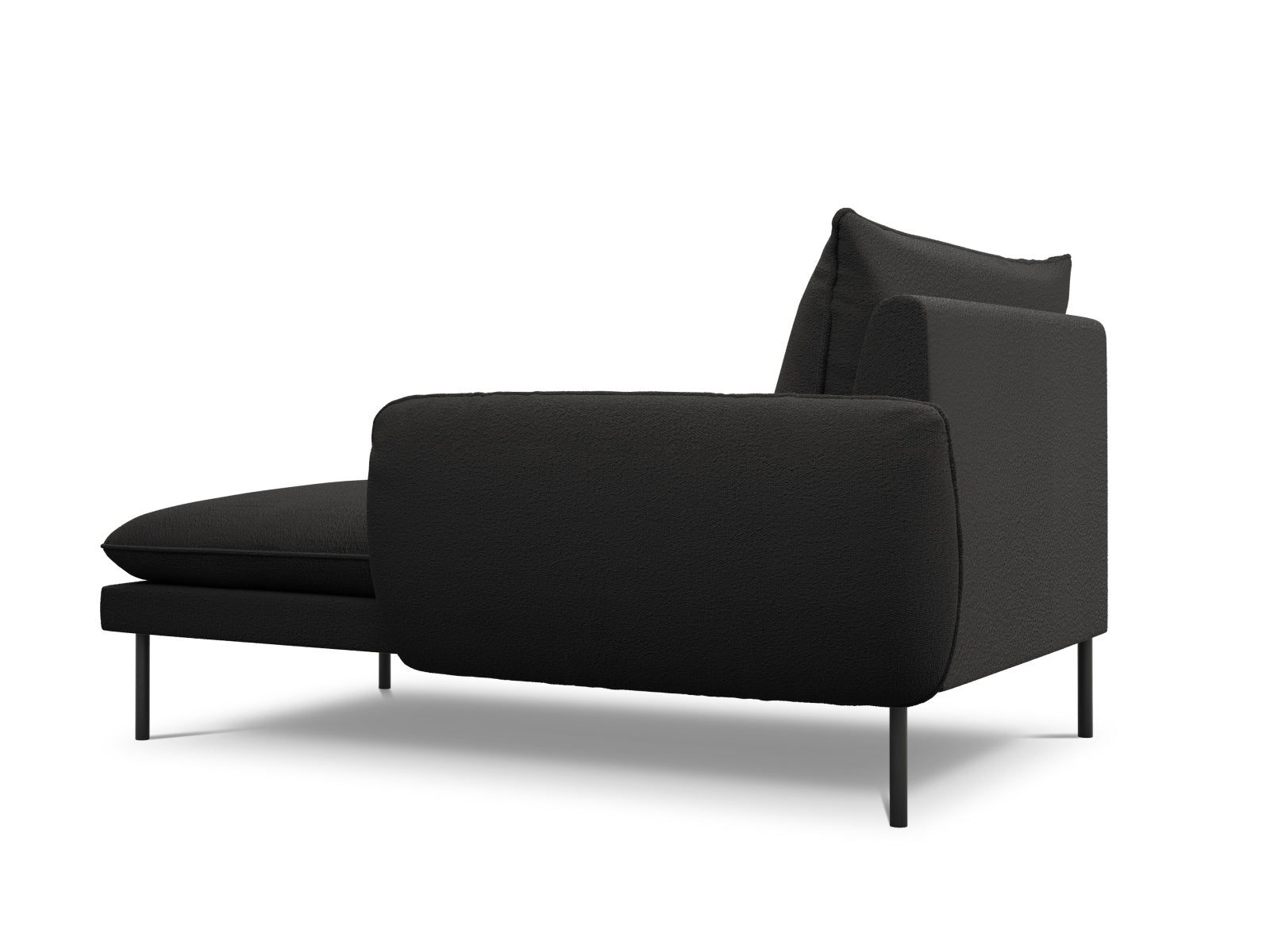 Elegantes Vienna Boucle Sofa Chaise Lounge in Schwarz, ideal für stilvolle Interiors und gemütliche Entspannung mit einem Sitzplatz.