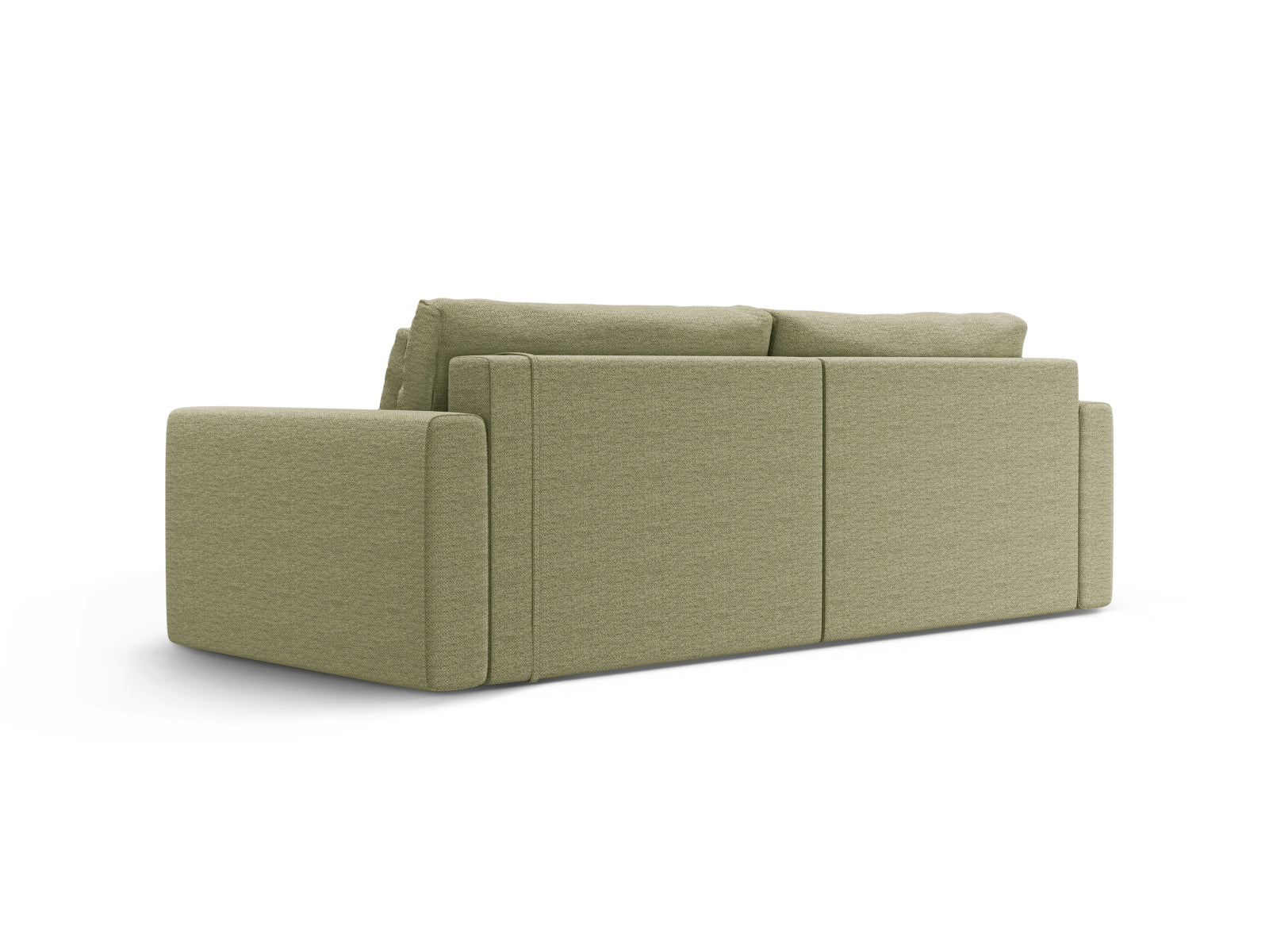 Modernes L-Sofa Belfast in Olivengrün, 3-Sitzer mit praktischer Schlaffunktion und Stauraum, perfekt für gemütliche und funktionale Wohnbereiche.