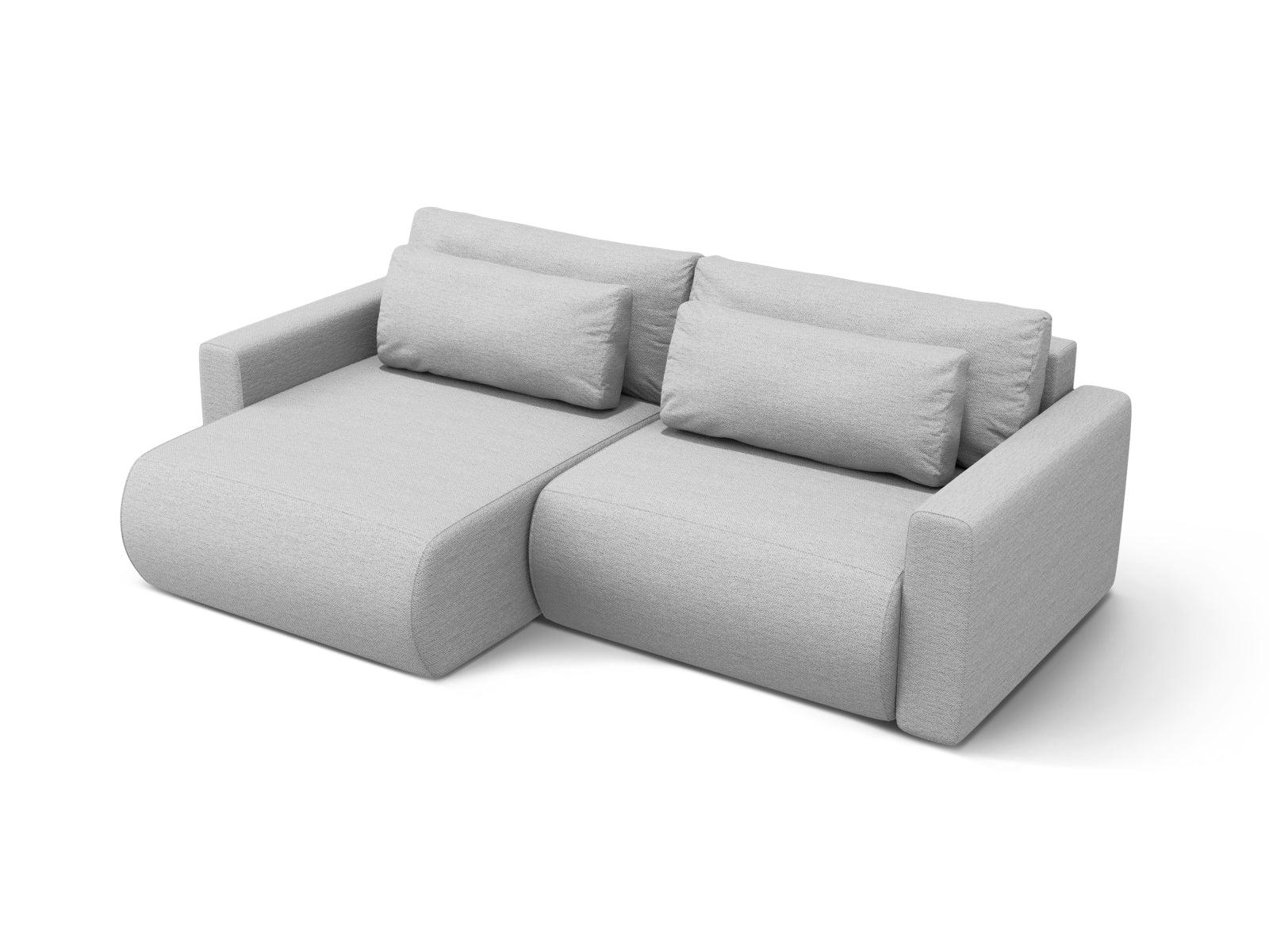 Elegantes Belfast L-Sofa in hellem Grau, 3-Sitzer mit praktischer Schlaffunktion und integriertem Stauraum, perfekt für stilvolle Interiors.