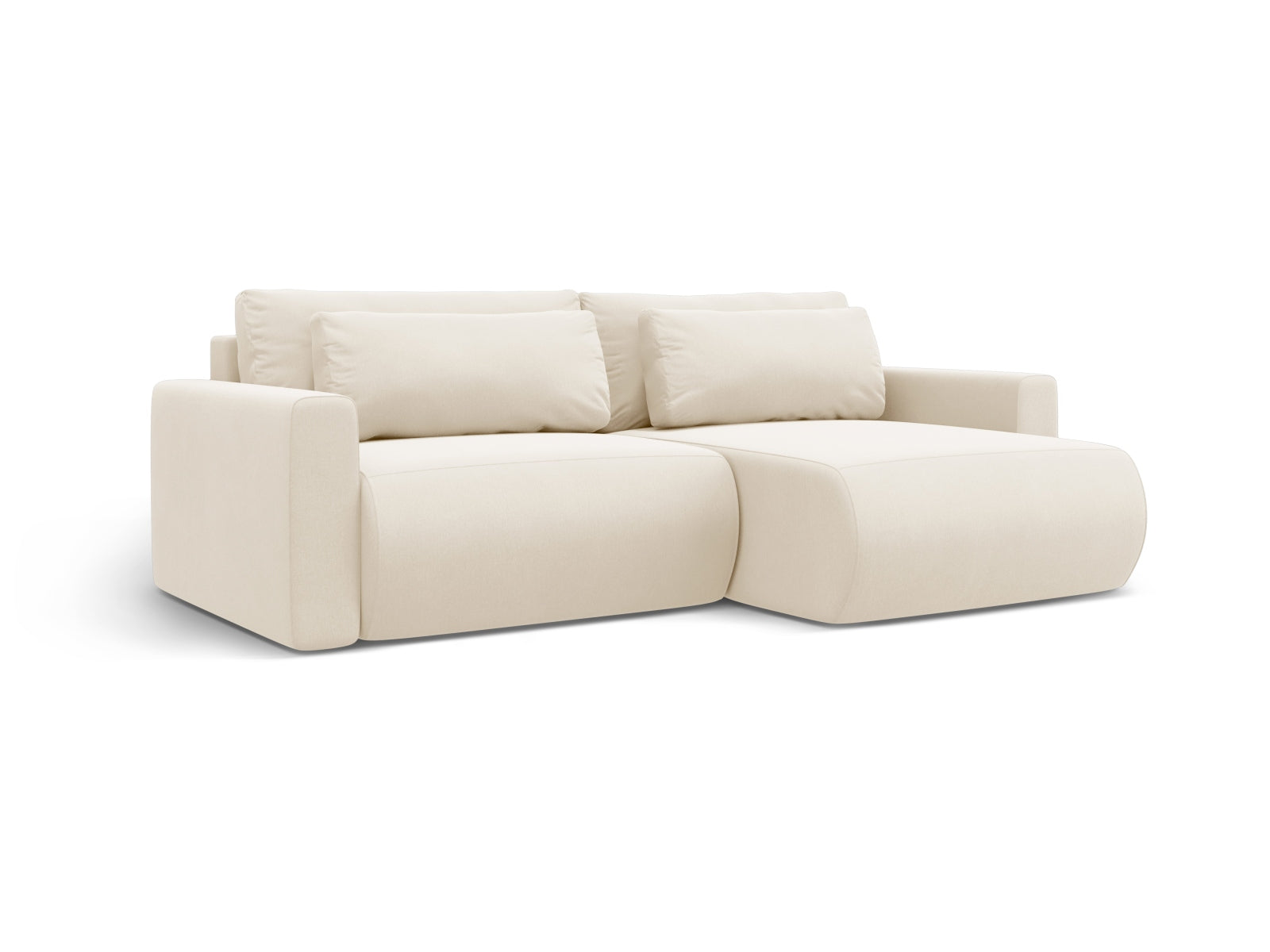 Modernes Belfast L-Sofa in Ivory-Magic Velvet, 3-Sitzer mit praktischer Schlaffunktion und integriertem Stauraum, perfekt für gemütliche Wohnzimmer.