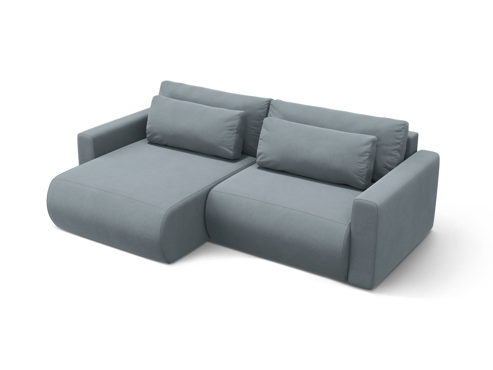 Stylisches Belfast Ecksofa in Blue Grey-Magic Velvet, 3-Sitzer mit cleverer Schlaffunktion und praktischem Stauraum für zusätzlichen Komfort.