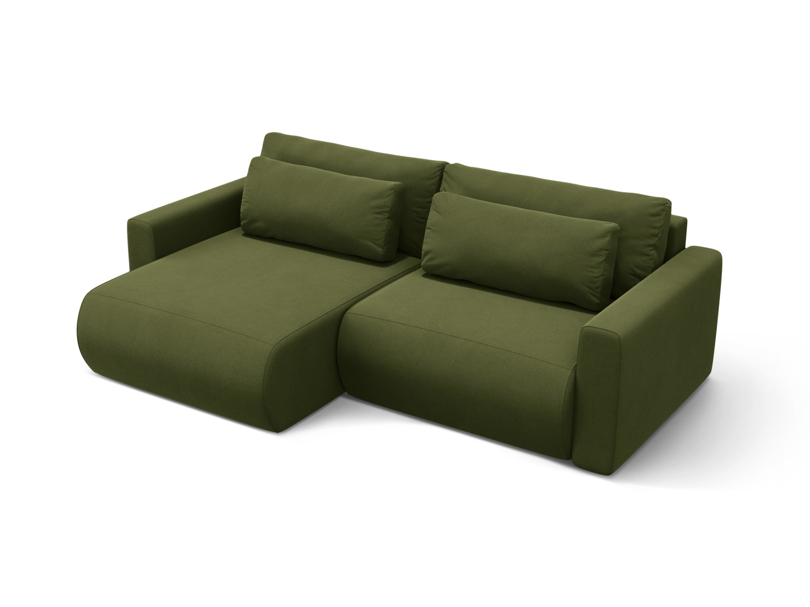 Stylisches Belfast Ecksofa in Army Green, 3-Sitzer mit Schlafoption und cleverem Stauraum für modernes Wohnen.