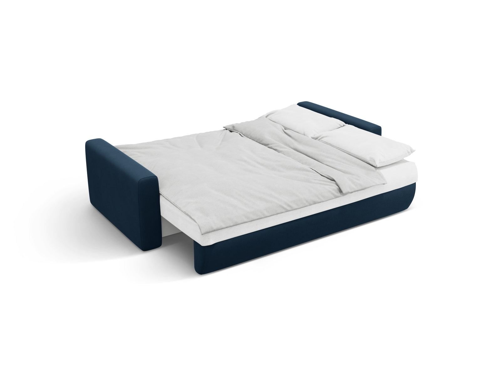 Modernes L-Sofa in Royalblau, 3-Sitzer mit praktischer Schlaffunktion und integriertem Stauraum für vielseitige Nutzung.