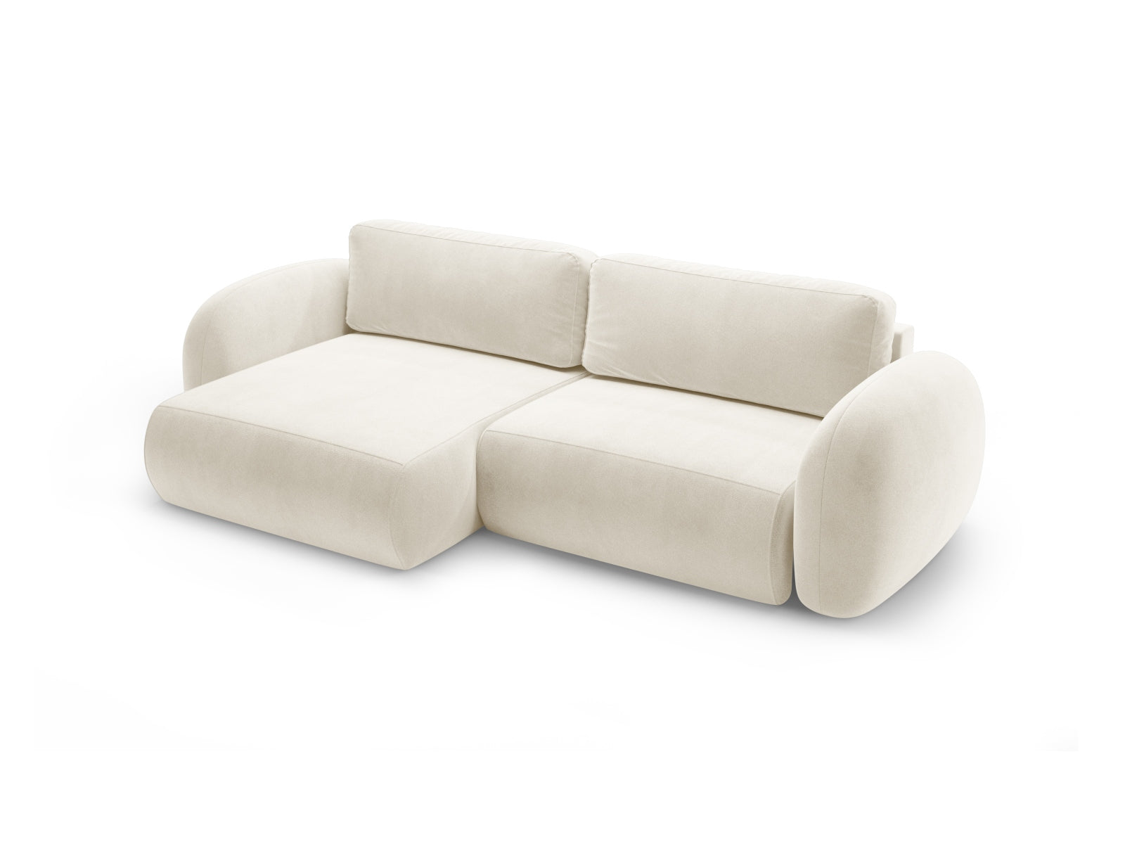 Modernes Tonale Ecksofa in Ivory-Magic Velvet, 4-Sitzer mit praktischer Schlaffunktion und Stauraum, ideal für stilvolle Wohnräume.
