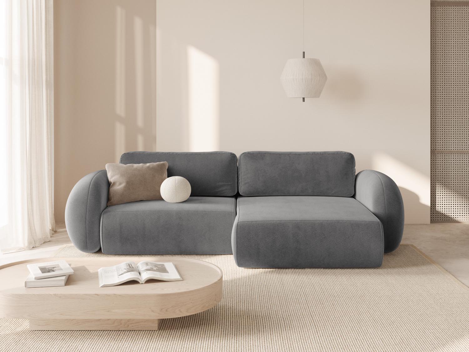 Elegantes Tonale Ecksofa in Dunkelgrau mit Schlaffunktion und Stauraum, ideal für moderne Wohnräume, präsentiert von Cosmopolitan Design.