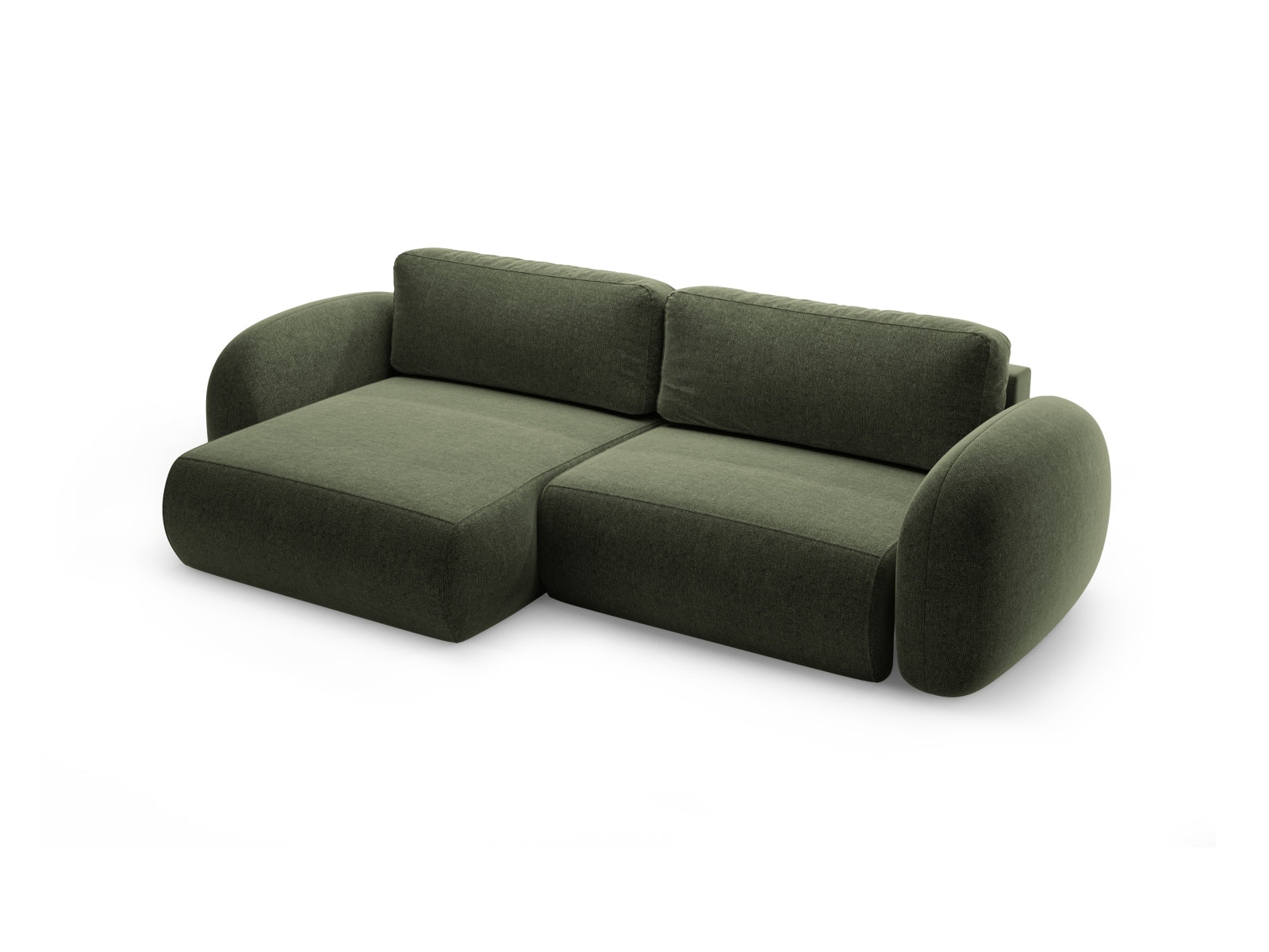 Stylisches Tonale Ecksofa in sanftem Grün, 4-Sitzer mit praktischer Schlaffunktion und Stauraum, perfekt für gemütliche Wohnzimmer.