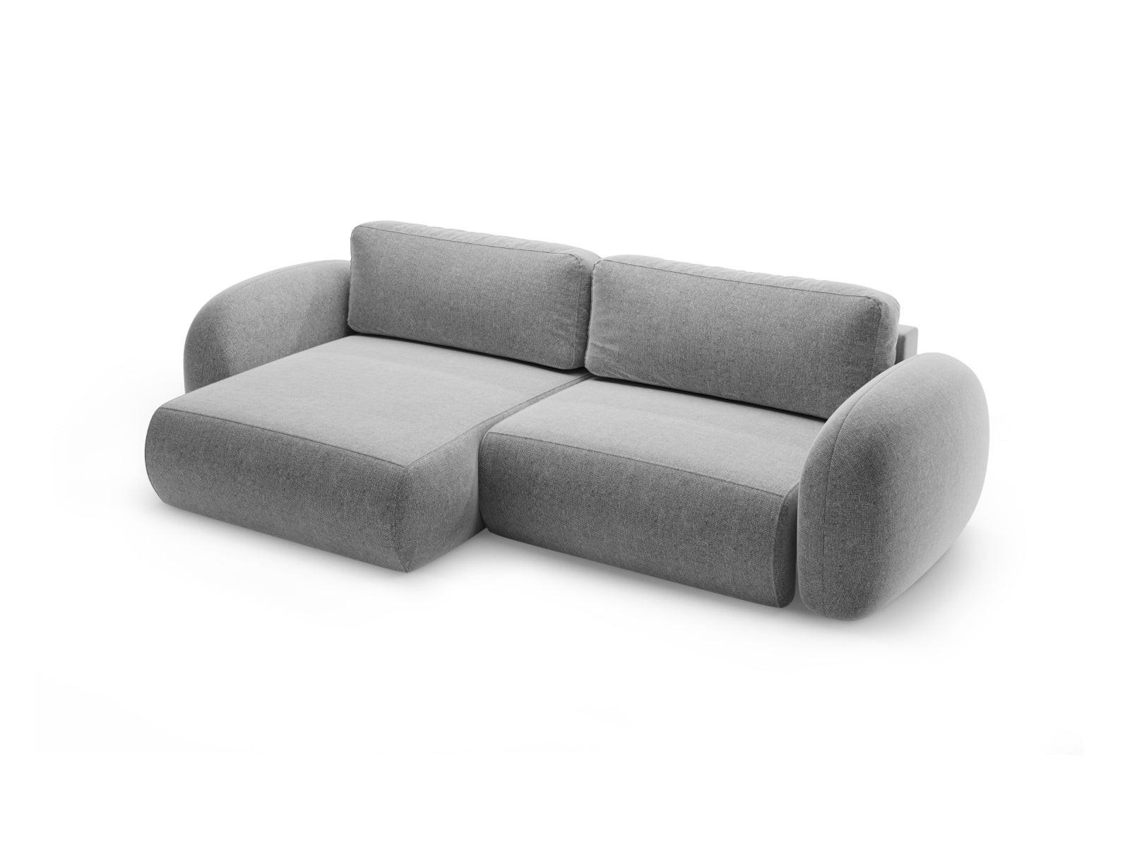 Stylisches Tonale L-Sofa in sanftem Hellgrau, bietet Schlaffunktion und praktischen Stauraum, perfekt für zeitgemäße Wohnkonzepte.