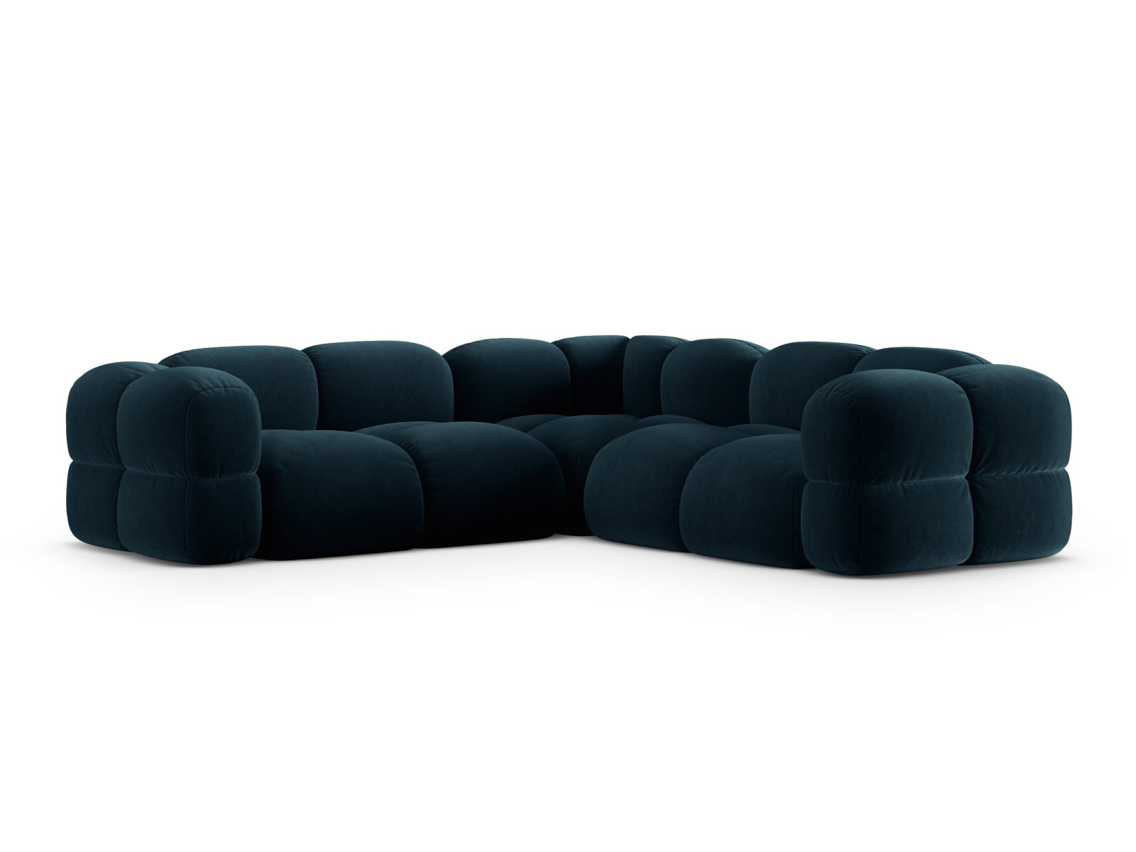 Elegantes Loretto Velour Ecksofa in tiefem Petrol, ideal für moderne Wohnräume und gesellige Stunden mit Freunden und Familie.