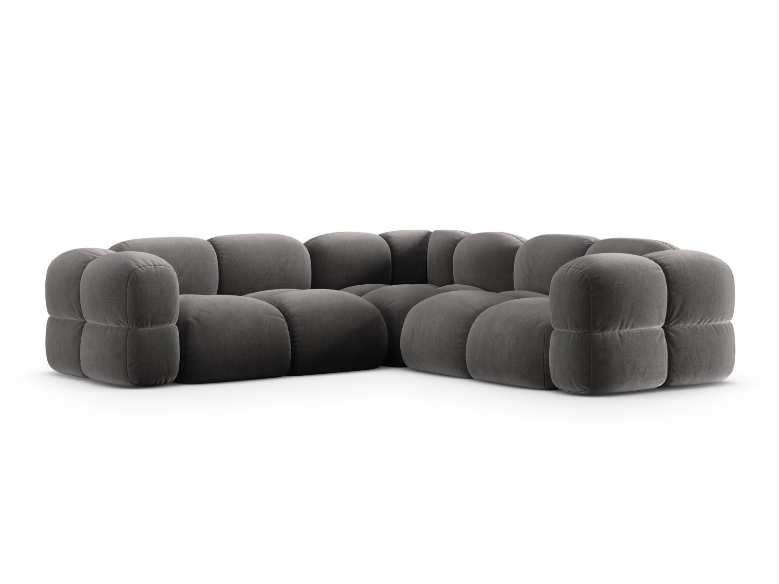 Elegantes Loretto Velour Ecksofa in Grau, 4-Sitzer, 250 cm, ideal für stilvolle Wohnräume und entspannte Stunden.