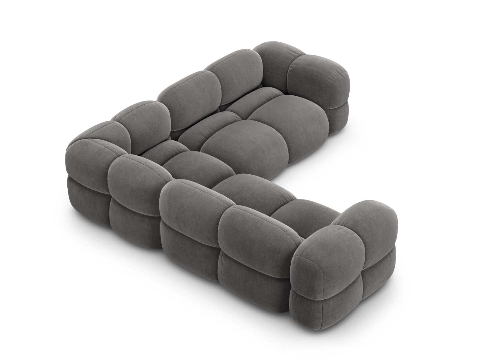 Modernes Loretto Velour Ecksofa in stilvollem Grau, großzügiger 4-Sitzer mit 250 cm, perfekt für gemütliche Abende und elegantes Wohnen.