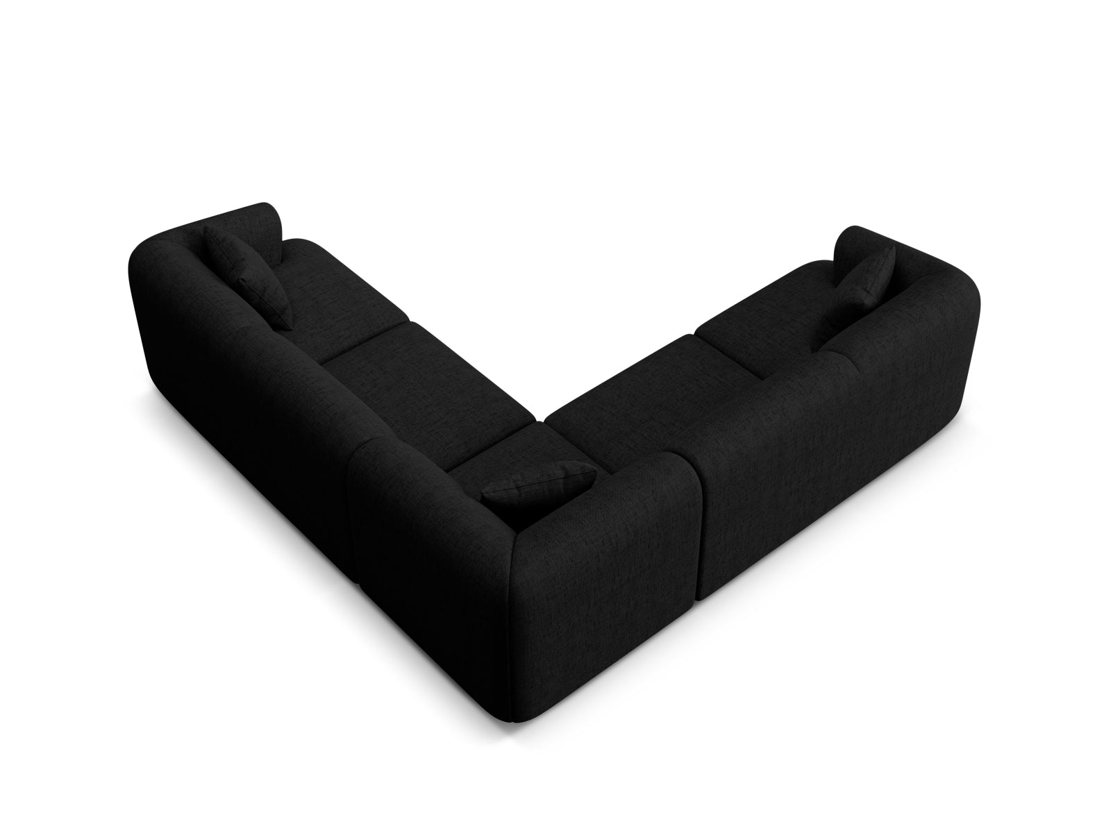 Elegantes, symmetrisches 6-Sitzer Ecksofa Campi in modernem Schwarz, perfekt für stilvolle Wohnzimmer und vielseitige Raumgestaltungen.
