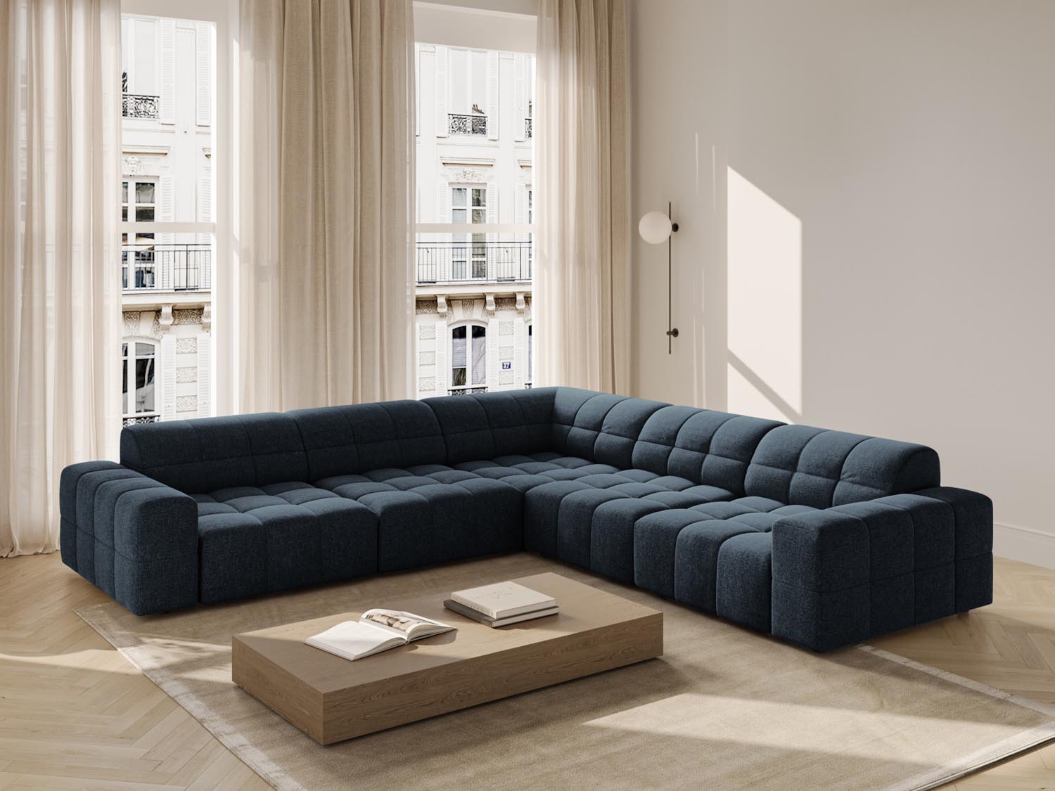 Elegantes Chicago Ecksofa in Royal Blue-Haga, 4-Sitzer mit modernem Design, ideal für stilvolle Wohnräume.