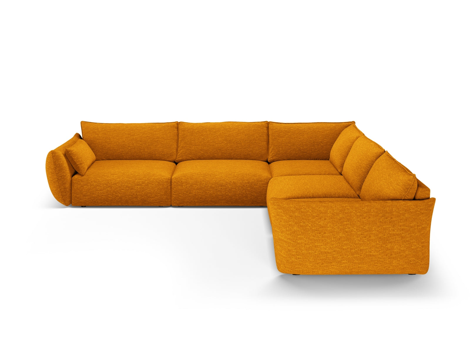 Modernes 7-Sitzer Ecksofa Symmetric Matera in stilvollem Gelb, ideal für gemütliche Wohnräume und entspannte Abende.