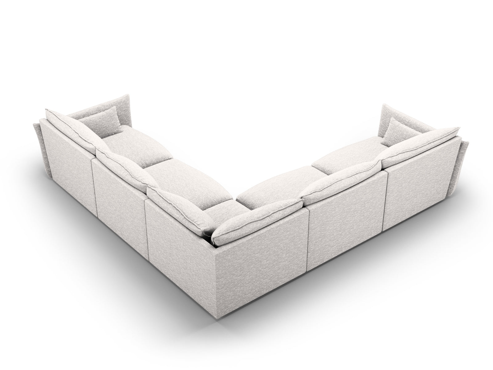 Modernes 7-Sitzer Ecksofa Symmetric Matera in stilvollem Hellgrau, ideal für entspannte Stunden und geschmackvolle Wohnräume.