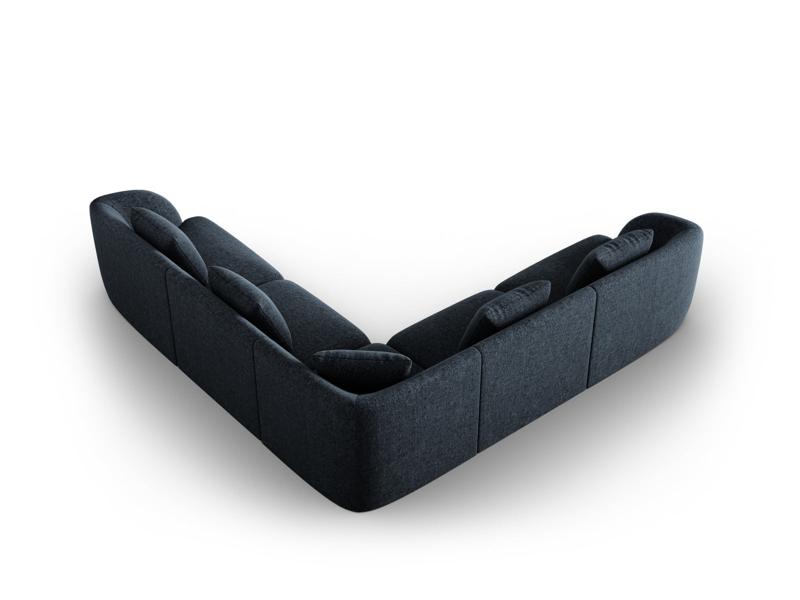 Elegantes Tulum Ecksofa in Royalblau, 5-Sitzer, 255 cm, umkehrbar, perfekt für zeitgemäße Wohnstile, von Cosmopolitan Design.