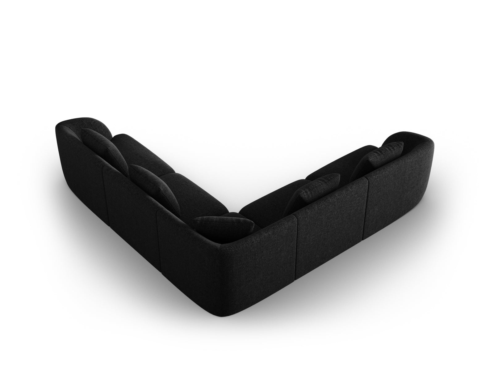 Elegantes, reversibles Ecksofa Tulum in Schwarz, 5-Sitzer, 255 cm, perfekt für stilvolle Wohnräume, von Cosmopolitan Design.