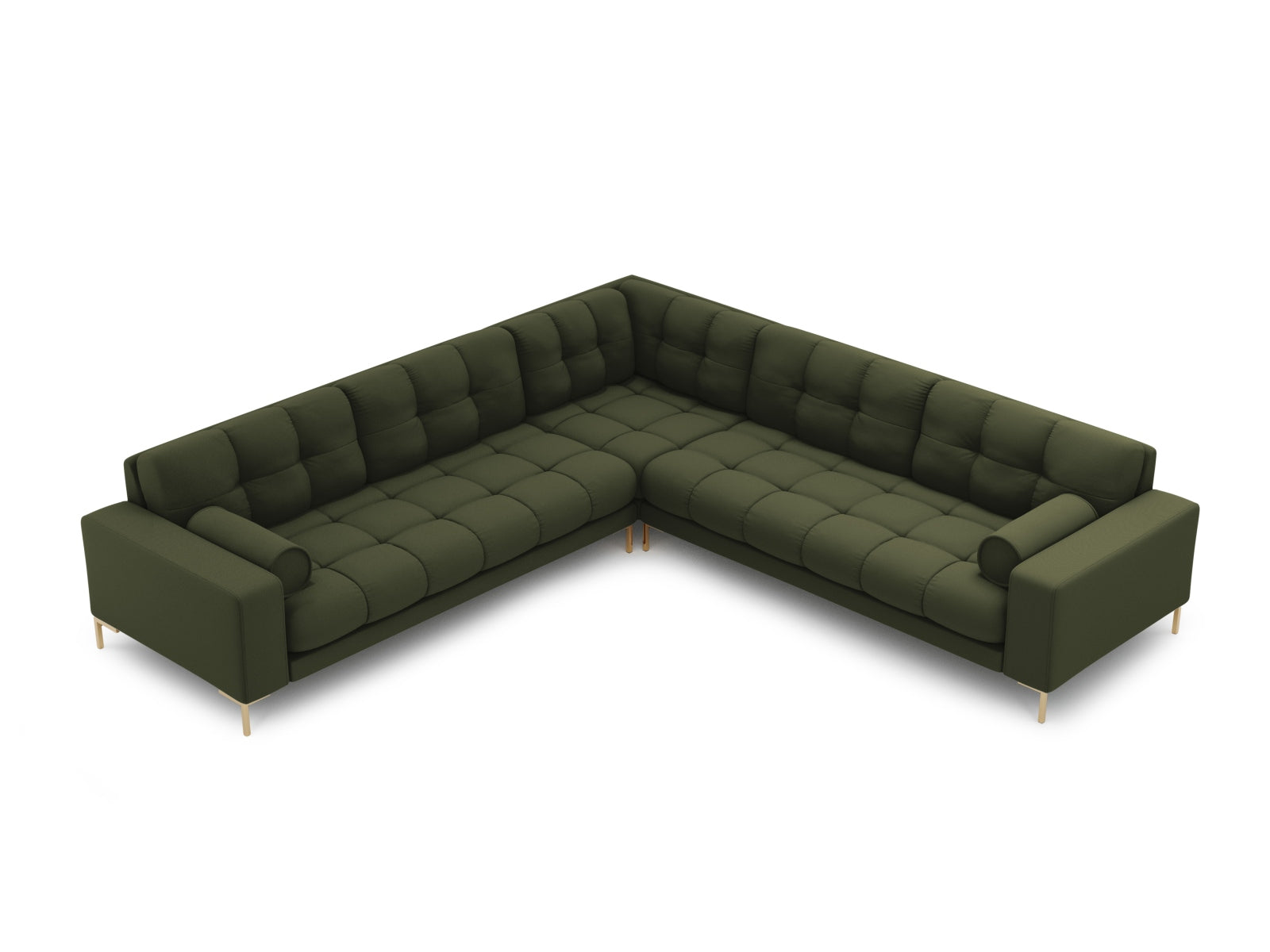 Modernes 6-Sitzer Ecksofa Symmetric Bali in ansprechendem Grünton, perfekt für gemütliche Zusammenkünfte und stilvolle Wohnräume.