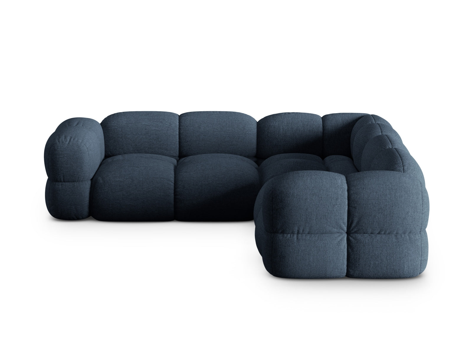 Modernes Loretto Ecksofa in tiefem Blau, 4-Sitzer mit symmetrischem Design, perfekt für elegante Wohnzimmer von Cosmopolitan Design.