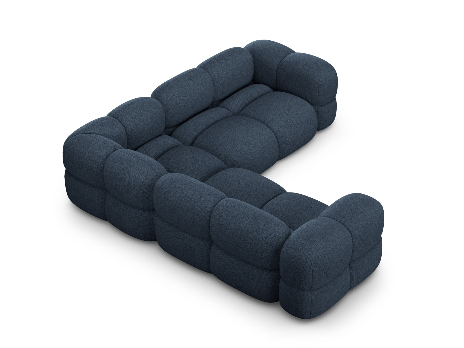 Modernes, symmetrisches Ecksofa in tiefblau, 4-Sitzer, perfekt für elegante Wohnzimmergestaltung von Cosmopolitan Design.