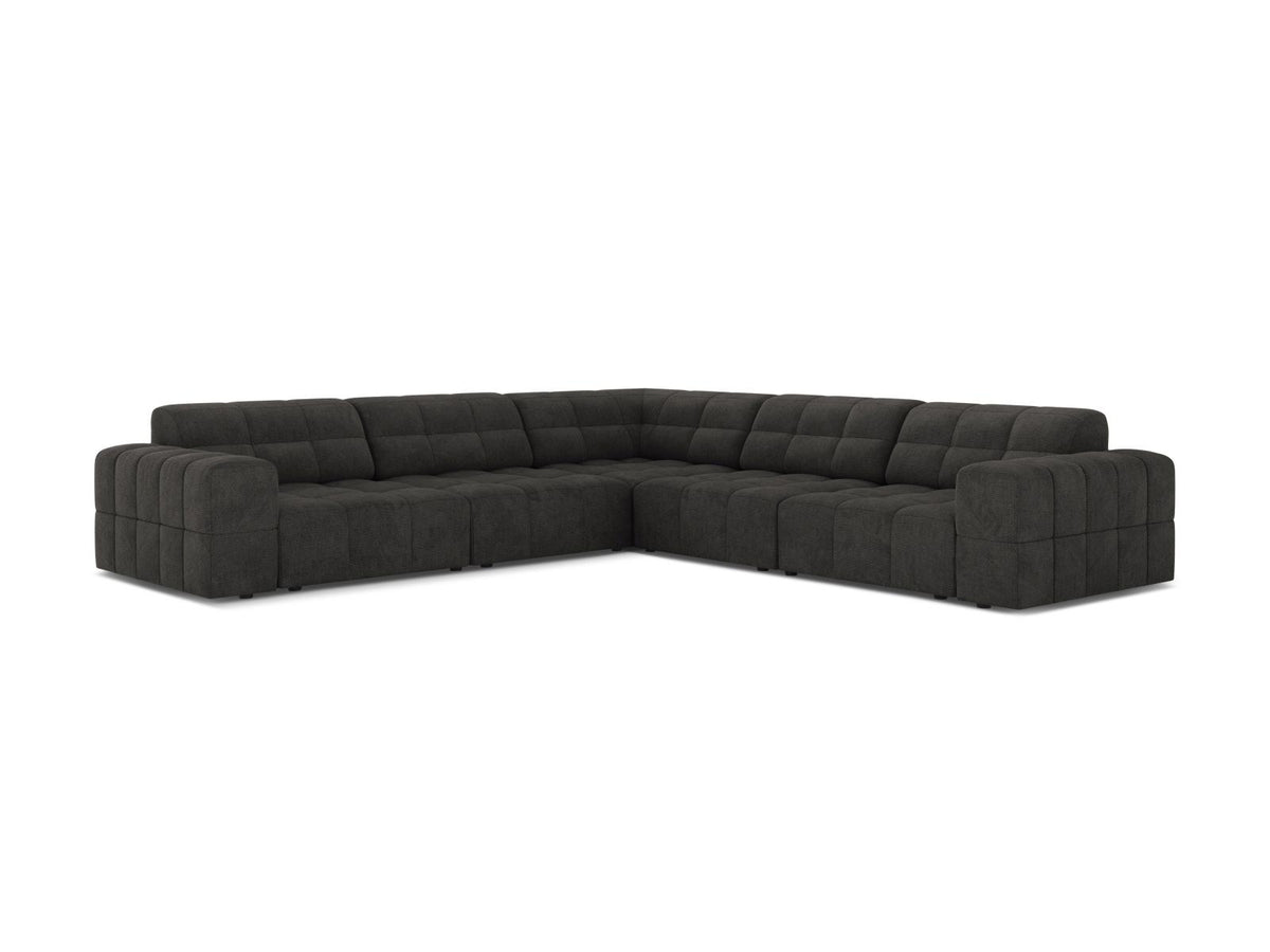 Ecksofa Chicago von Cosmopolitan Design in Light Beige-Eden mit Chenille-Stoff, Massivholzrahmen und schwarzen Kunststoffbeinen, 4-Sitzer-Form.