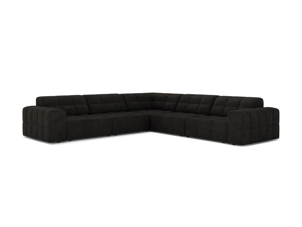Ecksofa Chicago von Cosmopolitan Design in Light Beige-Eden mit Chenille-Stoff, Massivholzrahmen und schwarzen Kunststoffbeinen, 4-Sitzer-Form.