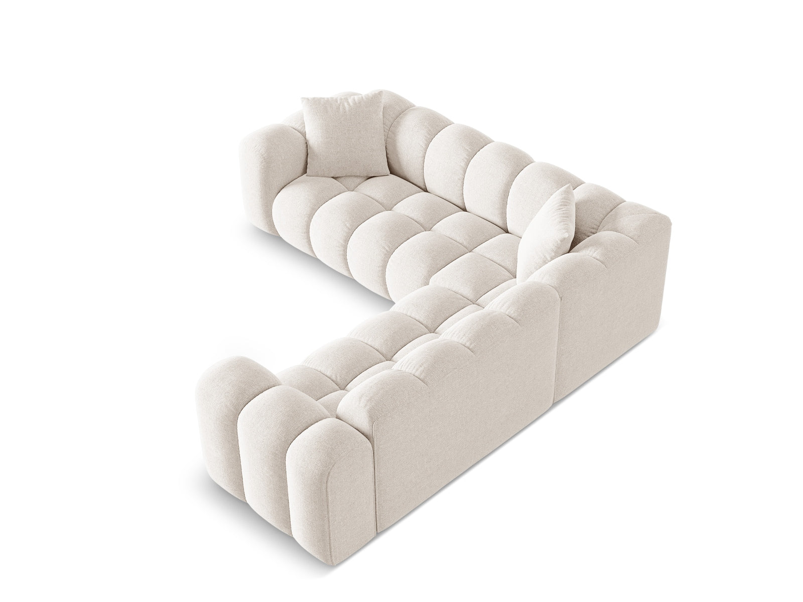 Elegantes 3-Sitzer Ecksofa Symmetric Treno in sanften Beigetönen, ideal für stilvolle und einladende Wohnräume von Cosmopolitan Design.