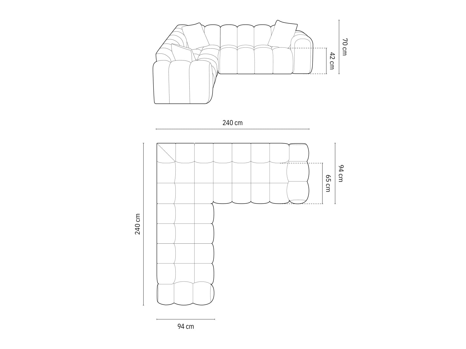 Modernes 3-Sitzer Ecksofa Symmetric Treno in der Farbe Brick-Eden, perfekt für eine stilvolle Wohnraumgestaltung.